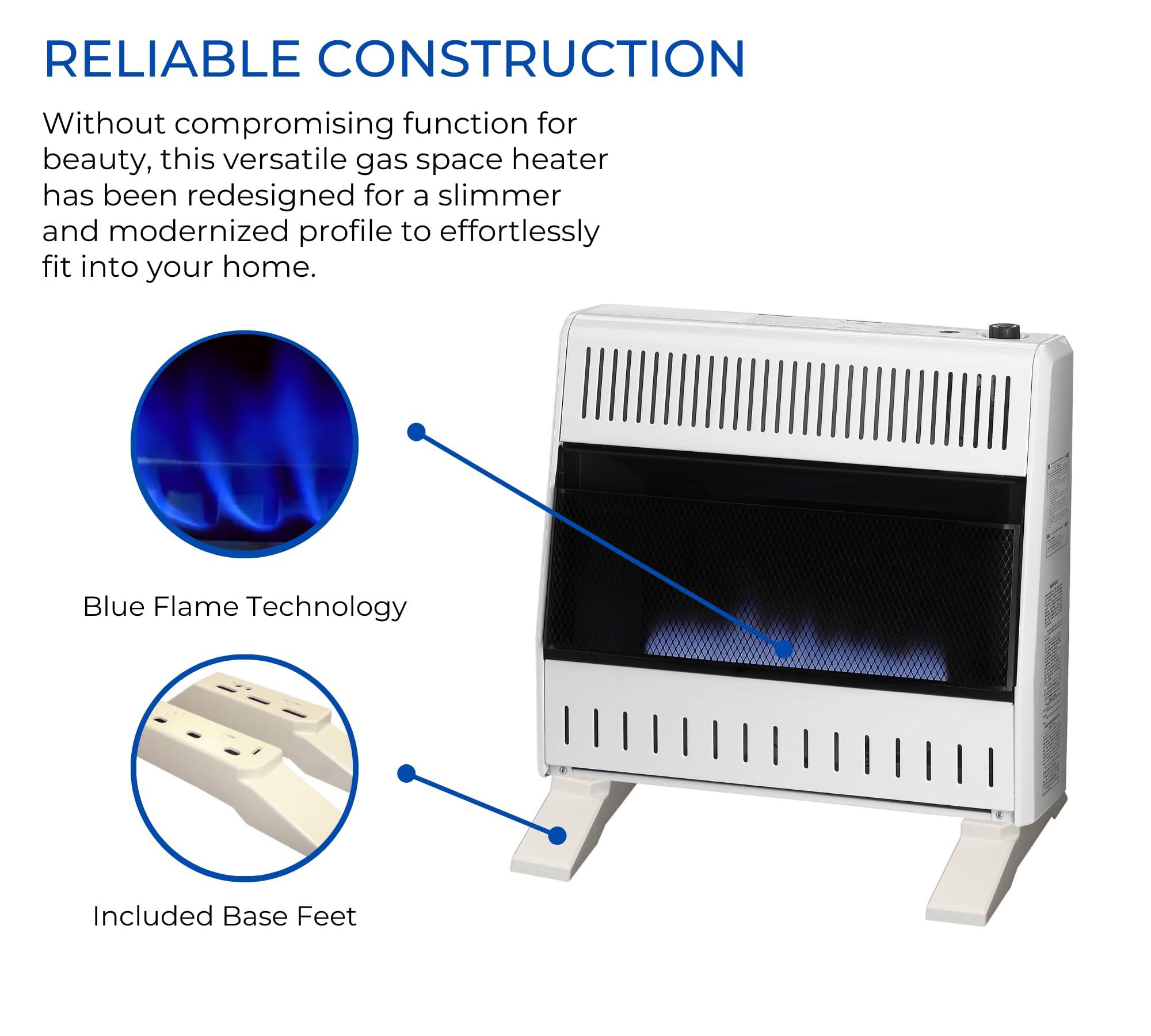 ProCom ProCom MN300TBA-B Ventless Natural Gas Blue Flame Space Heater with Thermostat Control for Home and Office Use, 30000 BTU, Heats Up to 1400 Sq. Ft., Includes Wall Mount and Base Feet, White