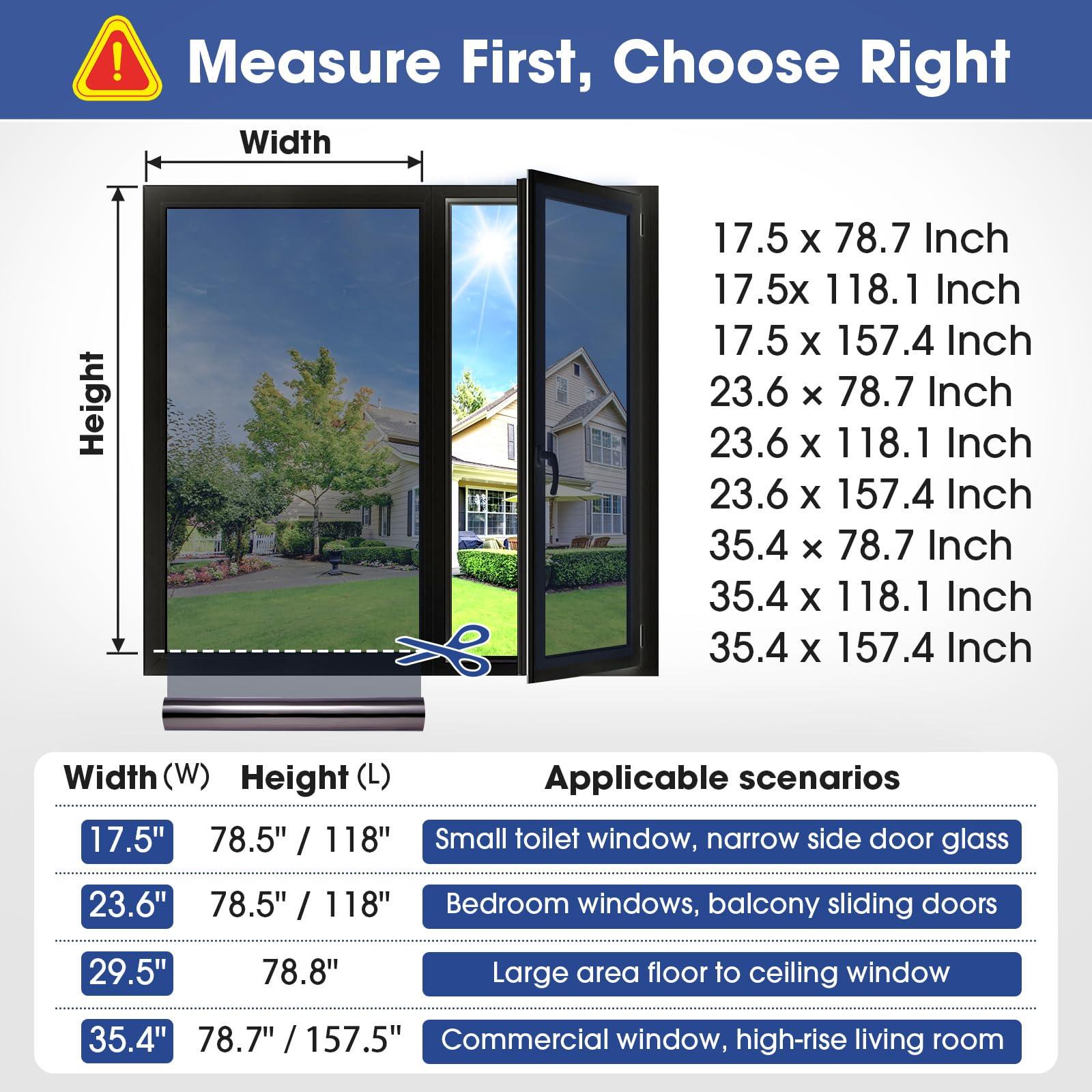 Coavas Coavas One Way Privacy Window Film, Daytime Window Film See Out Not in, Reflective Window Tint Heat Blocking, Static Cling for Home Office, 35.4 Inch X 9.8 Feet
