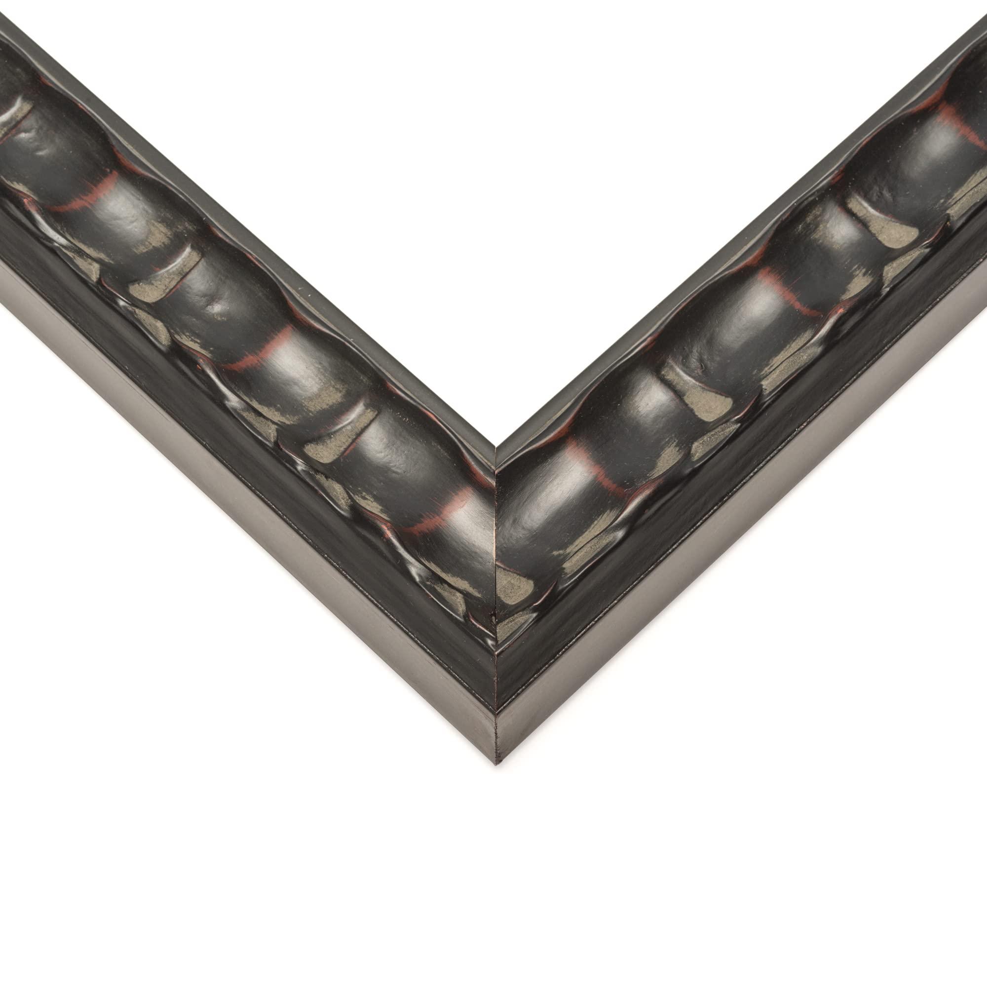 CustomPictureFrames.com 18x15 Frame Black-Brown Medieval Solid Wood Picture Frame | 1.5 Inch Moulding Width | Gotham Beveled Distressed Frame Complete with UV Acrylic, Foam Board Backing & Hanging Hardware