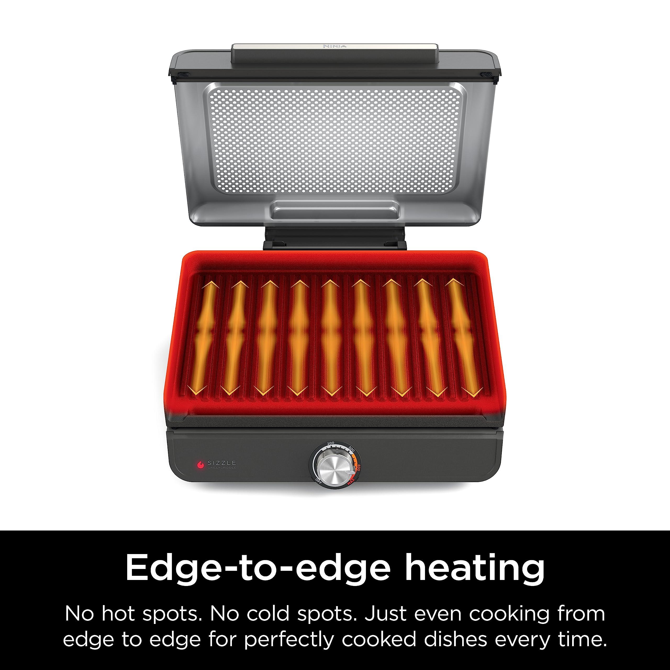 Ninja Ninja Griddle and Indoor Grill, 14, Electric Grill, For Steak, Burgers, Salmon, Veggies, and More, Pancake Griddle, Nonstick, Dishwasher Safe, 500F, Even Cooking, Silver, GR101