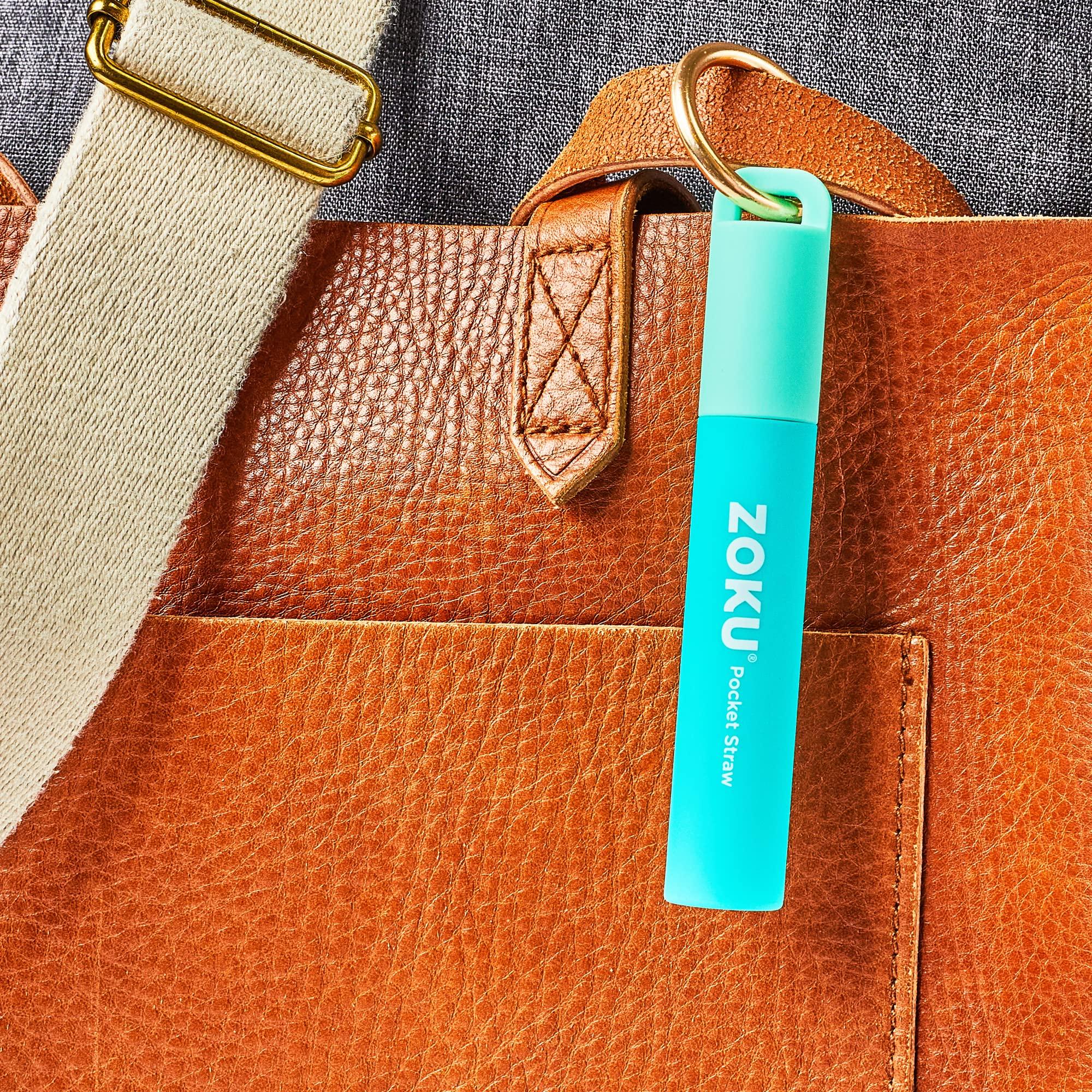 ZOKU ZOKU Reusable Metal Straw with Case for Travel, Teal - Collapsible Stainless Steel Drinking Straw with Silicone Tip and Cleaner Brush, Ideal for Key Chains, Pockets, Purses