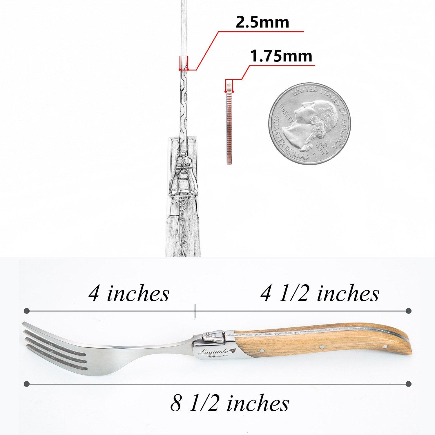 FLYINGCOLORS Laguiole by FlyingColors Dinner Forks Set Stainless Steel, Olive Wood Handle, Gift Box, 6 Pieces