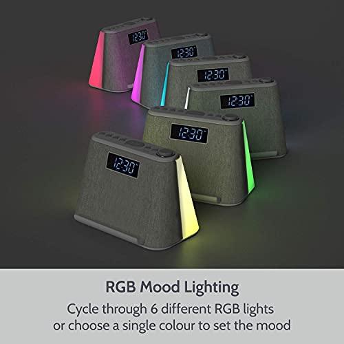 i-box i-box Digital Alarm Clock Radio, Bedside LCD Alarm Clock with USB Charger & Wireless QI Charging, Bluetooth Speaker, FM Radio, RGB Mood LED Night Light Lamp, Dimmable Display and White Noise Machine