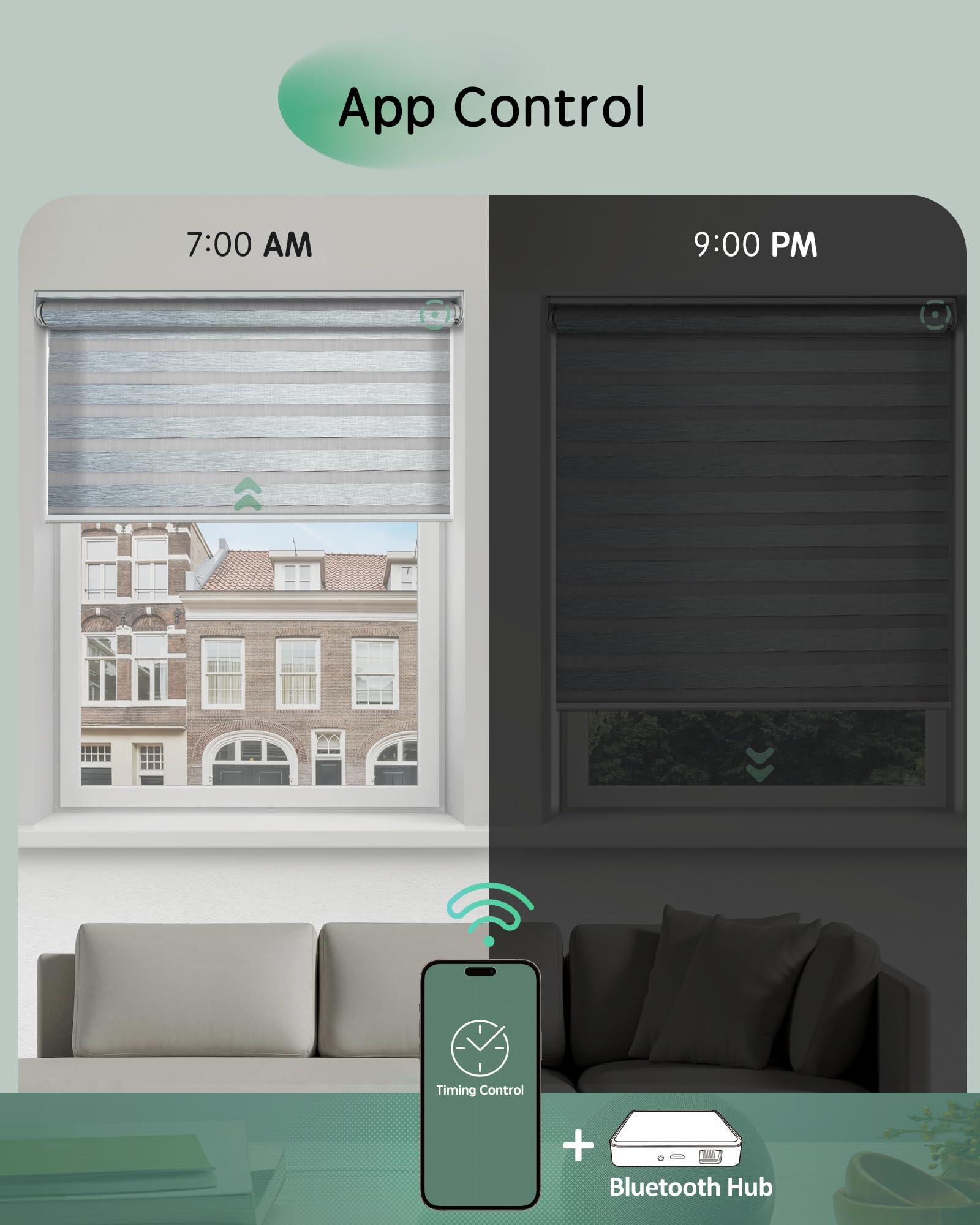 Yoolax Yoolax Motorized Zebra Blinds, Remote Zebra Shades for Indoor Windows, Motorized Shades with Remote Light Control Horizontal Window Blinds (80% Shading Luxury Grey, 22" x 72")