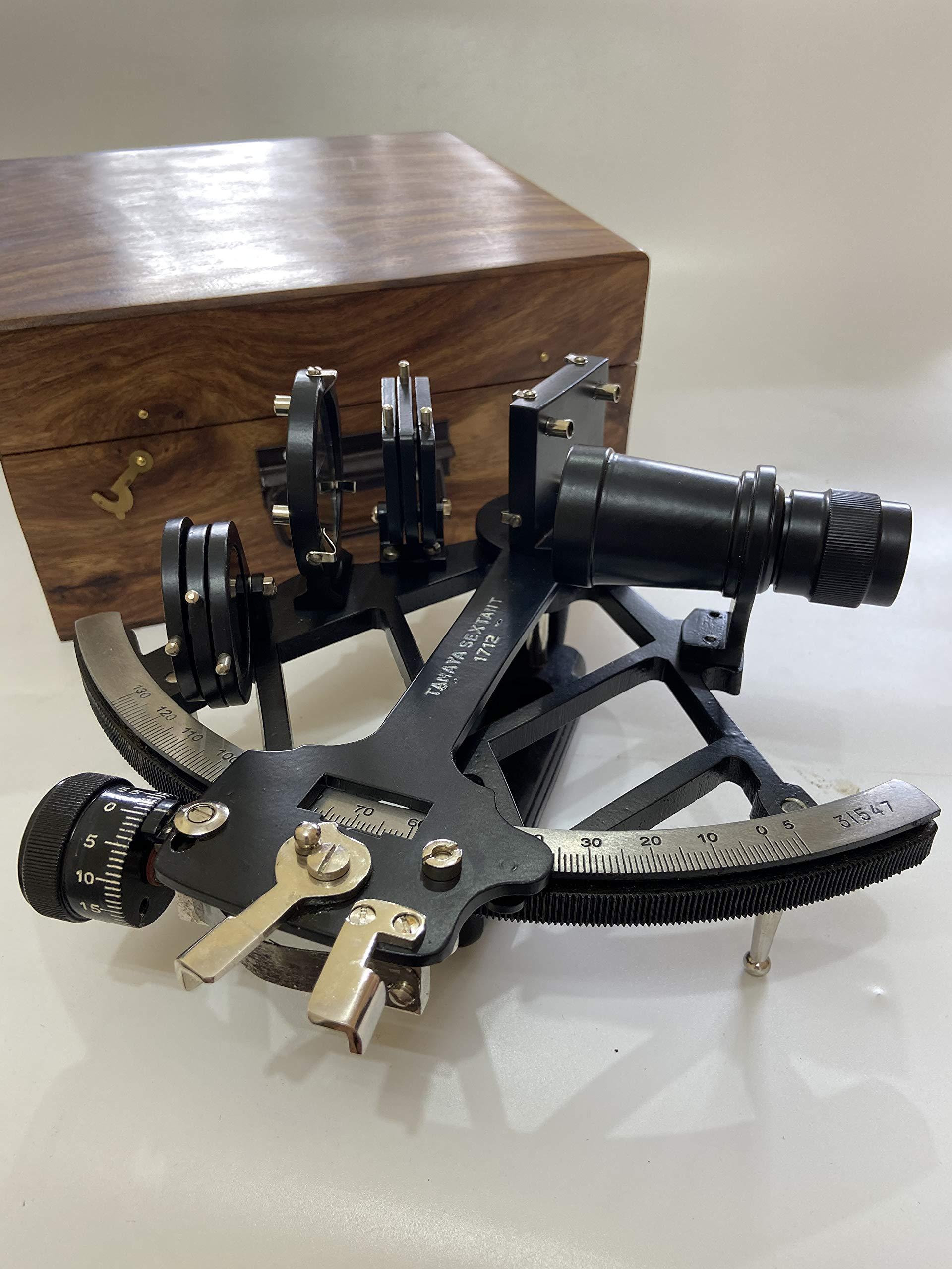 Malla Malla Nautical 9\" Solid Aluminum Working Navigational Tamaya 1917 Sextant with Wooden Box