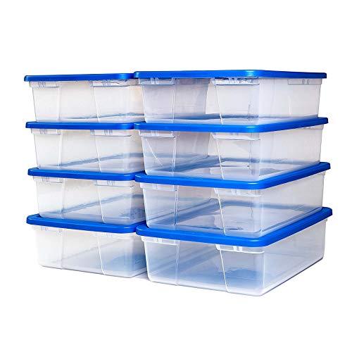 HOMZ HOMZ Plastic Underbed Storage, With Lid, 28 Quart, Clear, Stackable, 8-Pack, Blue 3228CLBLDC.08