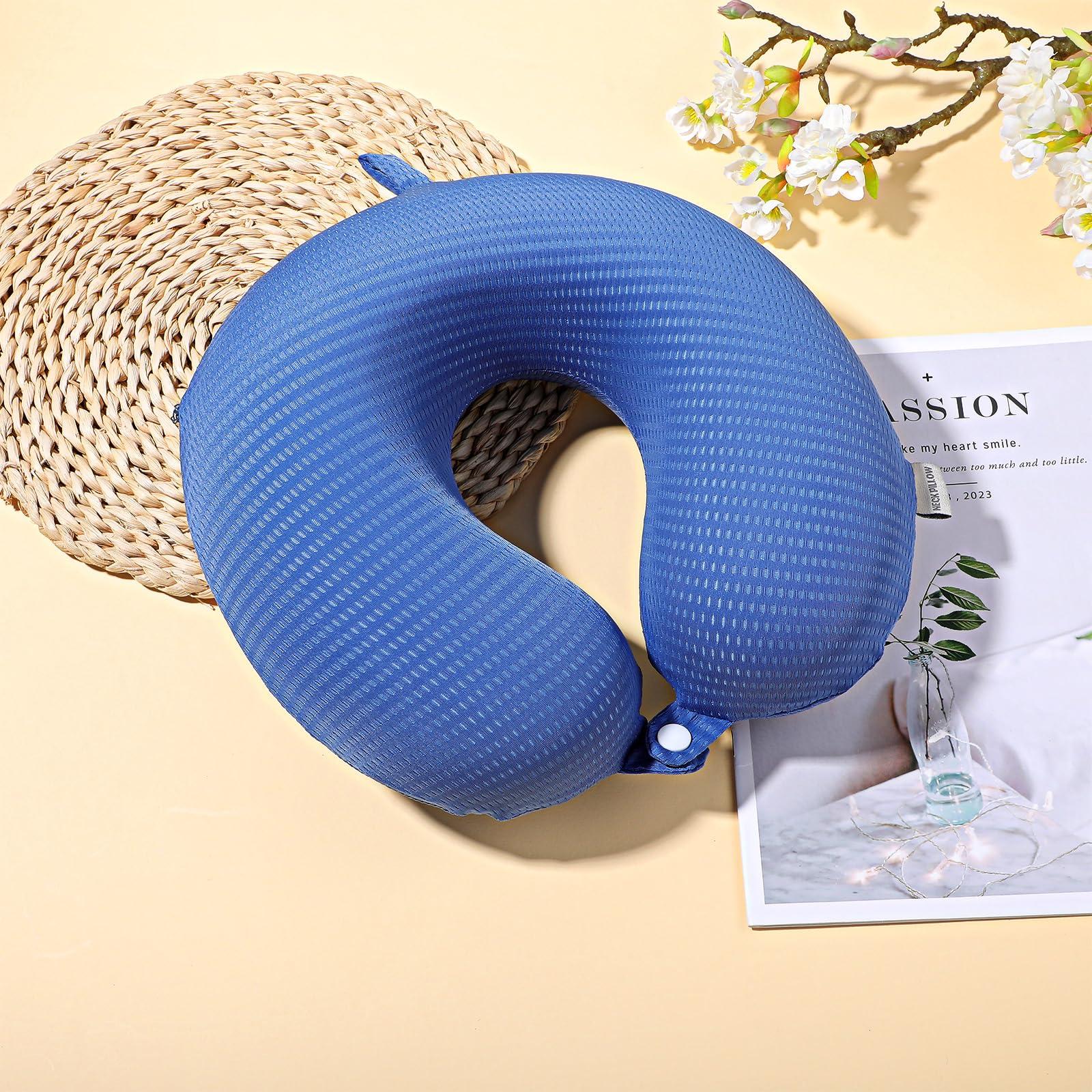 Gjinxi Neck Pillow Replacement Cover Travel U Neck Pillow Case Cover Travel Neck Pillow Cover Pillow, 13.39 U Shaped Neck Pillow Washable Cover, Airplane Pillow Cover (Only Pillow Covers, no Filler)(Blue)