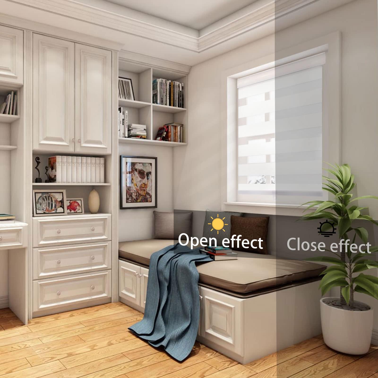 Amingrui Customized Cordless Zebra Blinds Horizontal Window Blinds and Shades Dual Layer Roller Shades, Sheer or Privacy Light Control [Black-25 W x 36" H]