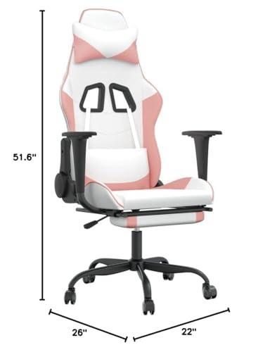 GOLINPEILO GOLINPEILO Massage Gaming Chair with Footrest,Faux Leather Computer Game Chair,Massage Office Chair,Ergonomic Desk Chair PC Gaming Chair for Adults Teens(White&Pink)