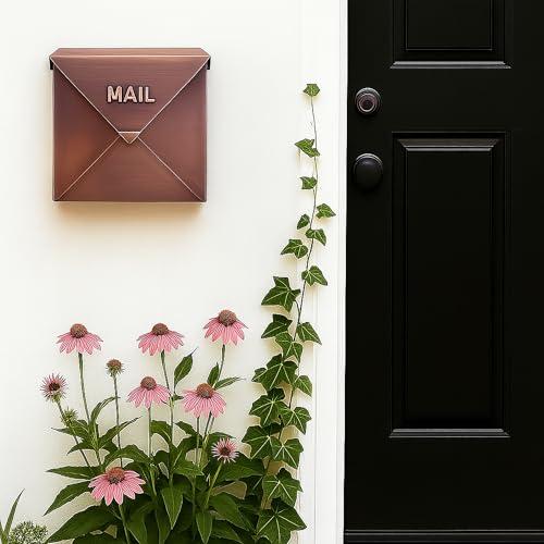 NACH NACH Mailboxes for Outside Wall Mount, 10 x 10 x 4 inch Antique Copper Mail Boxes for House Outside, Waterproof Mailboxes for Outside - Chicago Style Mail Box
