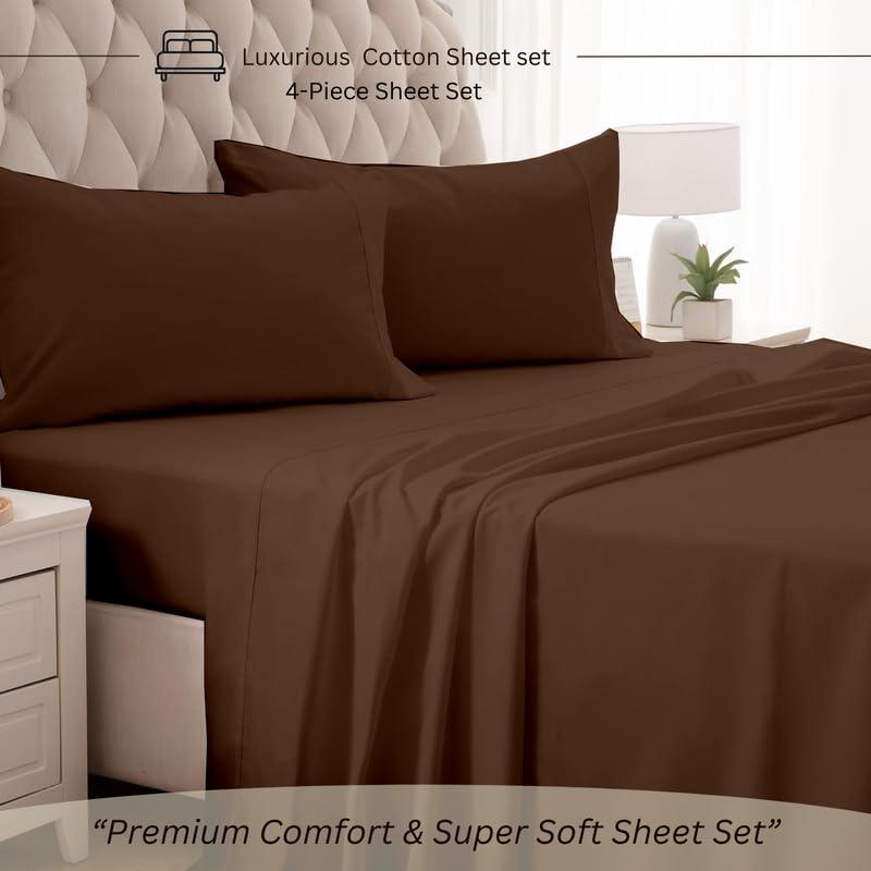 Sticky cotton 4 Piece Premium Sheet Set Cotton Twin-XXL, 100% Egyptian Cotton, 400 Thread Count, 12 Inch Deep Pocket of Cotton Sheets, Chocolate Solid