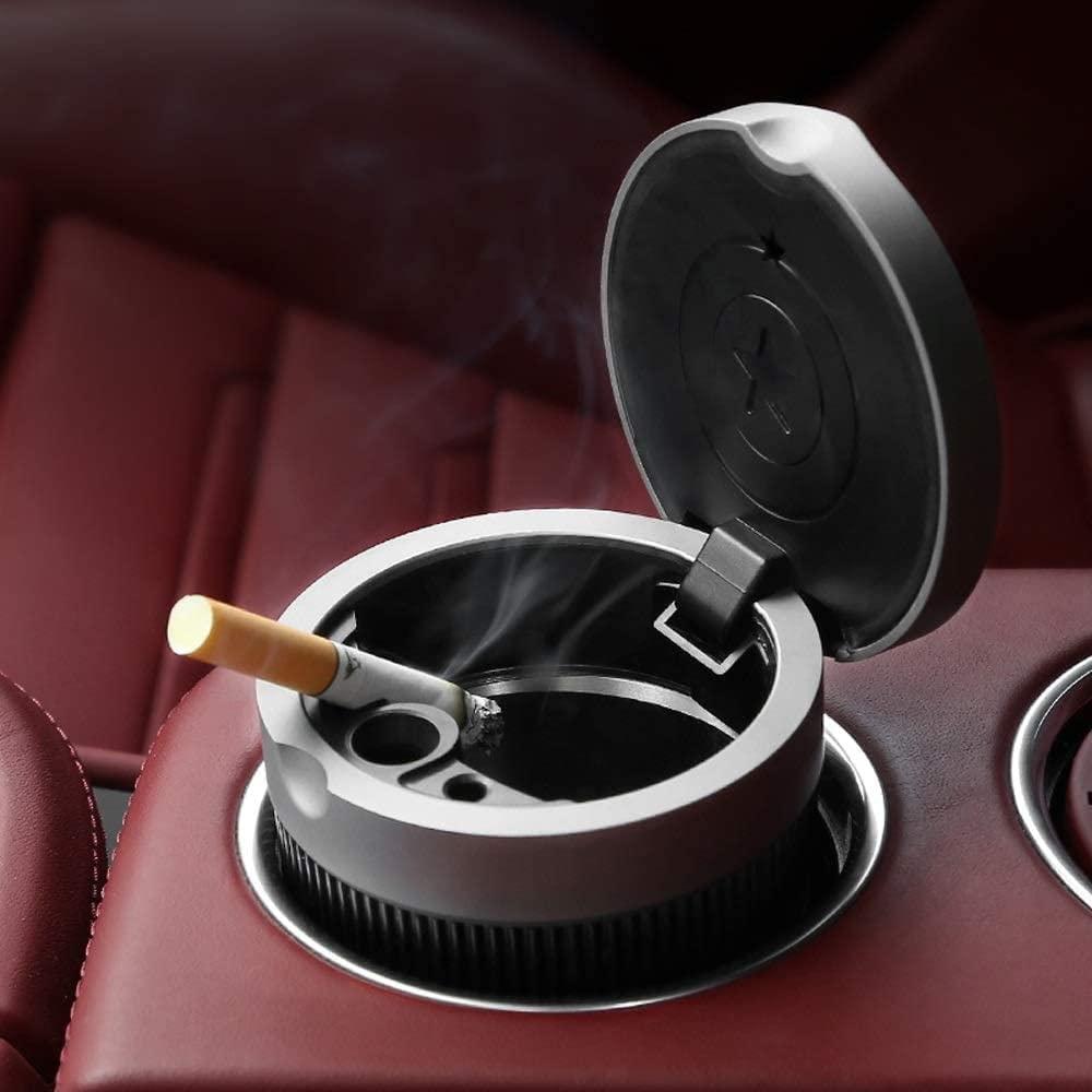 Eliveshown Car Ashtray, Car Accessories,Detachable Stainless Steel Smokeless Ash Tray With Lid, Ideal For Car, Home And Office(Color:Red)