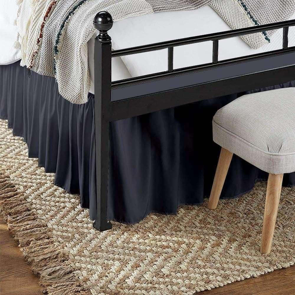 Sleepwell Dark Grey Solid Ruffled Bed Skirt Twin-XL-18 Inch Drop Split Corner, Microfiber Bedskirt with Platform Three Sided Coverage