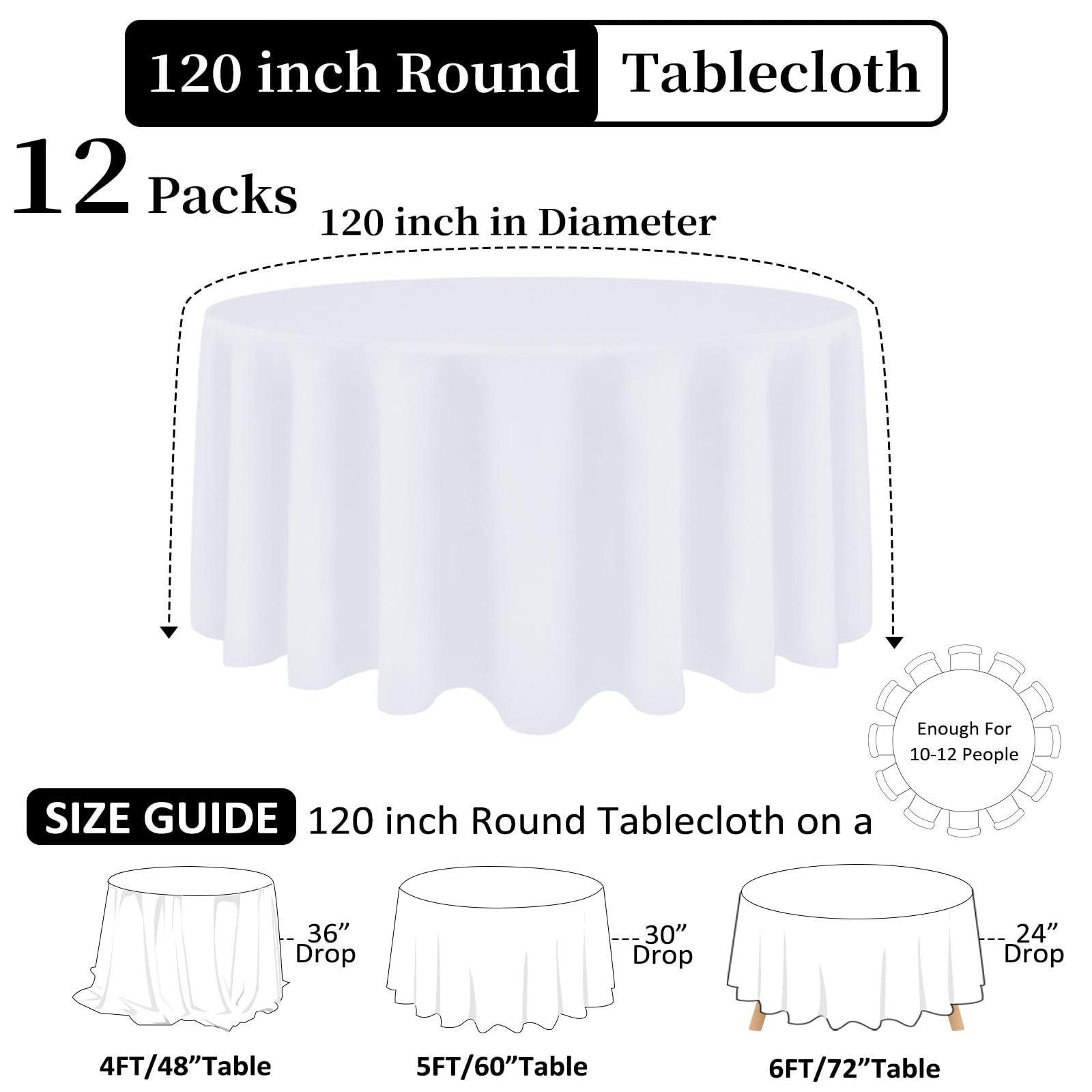 Heneger 12 Pack White Round Tablecloth 120 Inch White Table Cloth Stain and Wrinkle Resistant Round White Tablecloths Reusable and Washable Polyester Fabric Table Covers for Buffet Wedding Party and Banquet