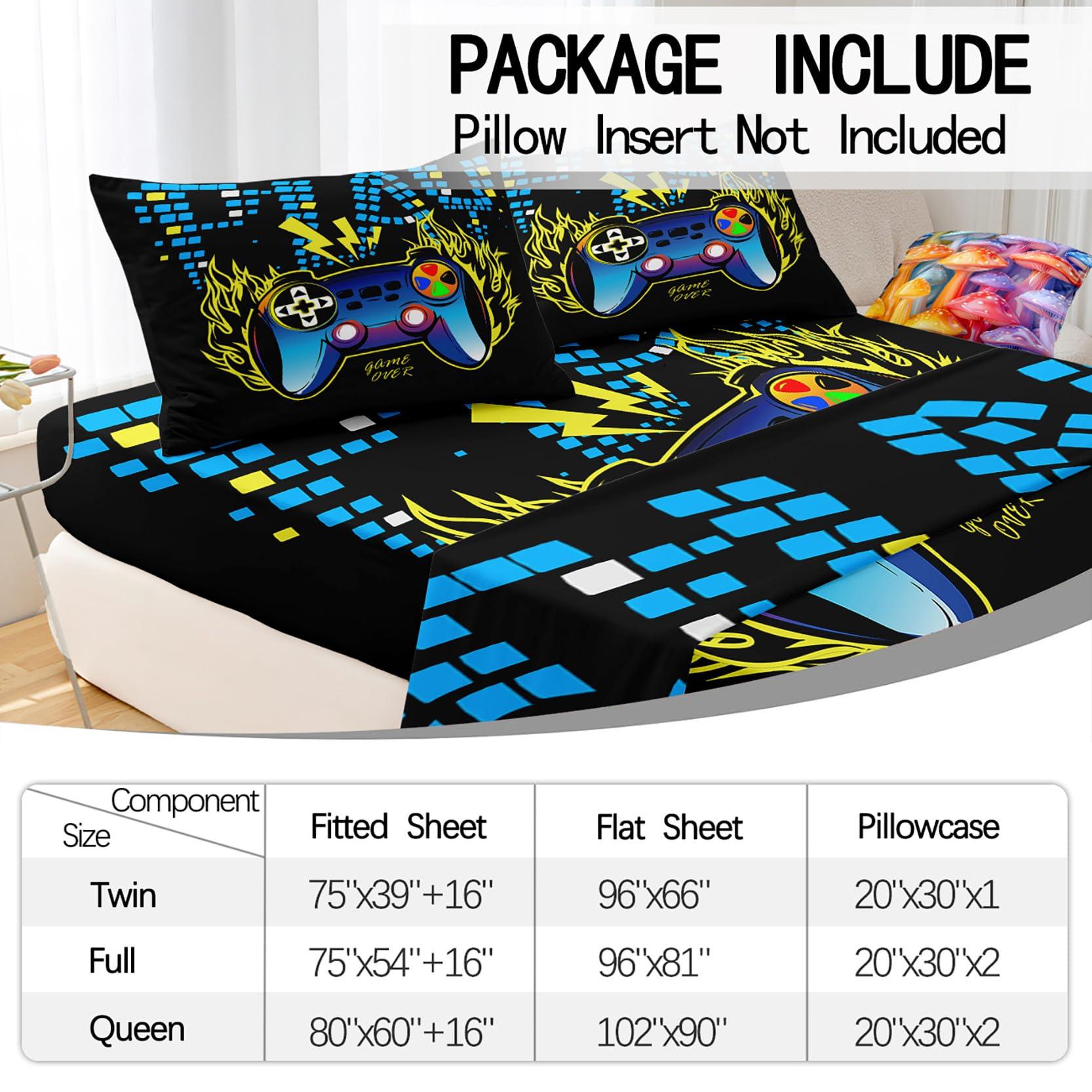 kodhyvj kodhyvj Gamepad Fitted Sheet Queen Size - Gaming Bedding Sets for Boys Bedroom Gamer Twin Sheet Set Kids Video Game Controller Fitted Bed Sheet with 1 Flat Sheet, 1 Fitted Sheet, 2 Pillowcases