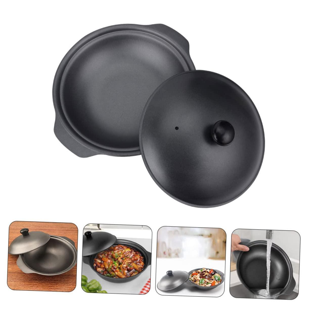 MAGICLULU MAGICLULU Casserole Fry Pan with Lid Nonstick Saucepans Clay Pots for Cooking Oven Pan Ovens Frying Baking Dish Cookware Cooker Small Oven Pot with Lid Cuisine Stew Skillet Wok Iron Black