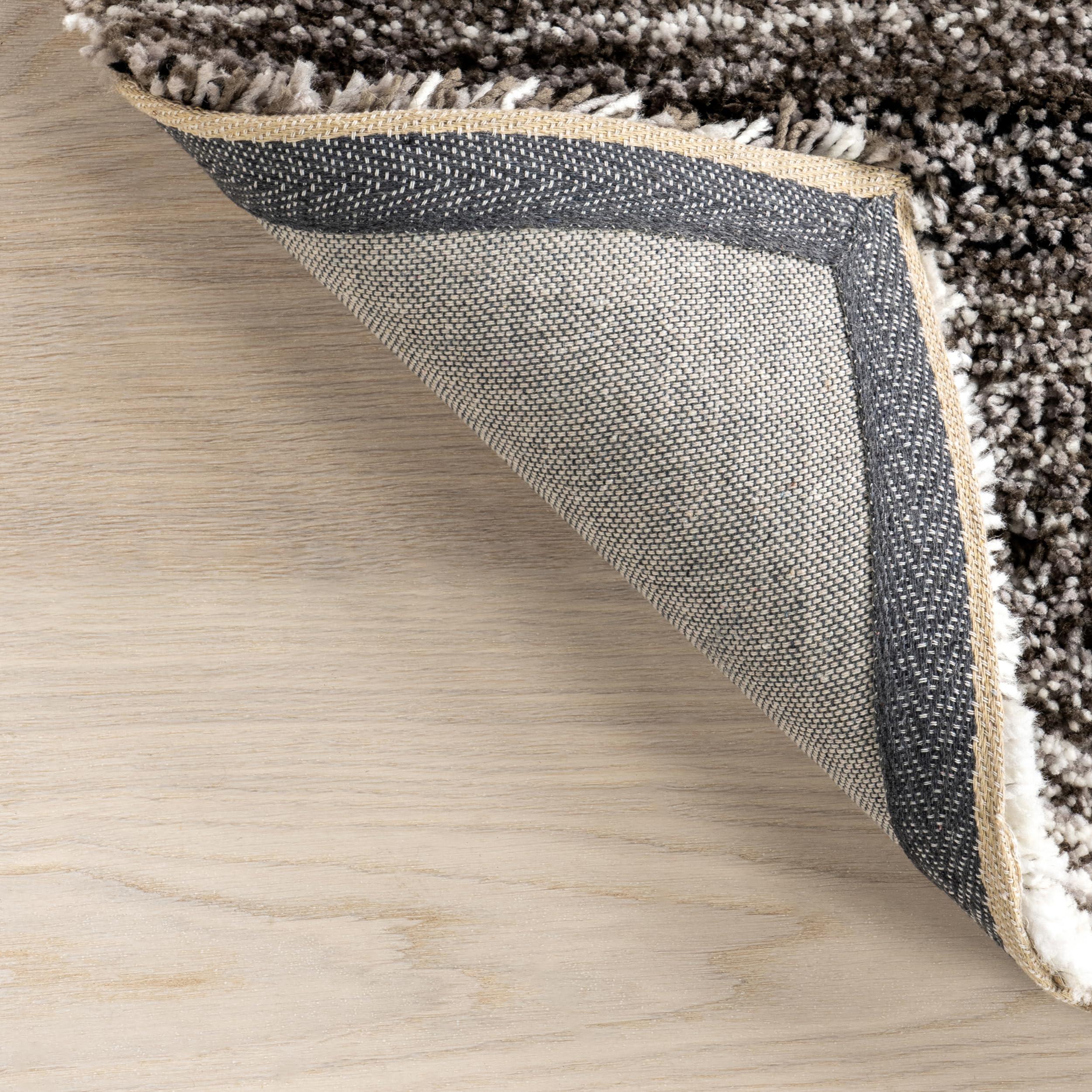 nuLOOM nuLOOM Drey Striped Shag Area Rug - 4 Round Accent Shag Rug Casual Gray Multi/Brown Rugs for Living Room Bedroom Dining Room Nursery Entryway