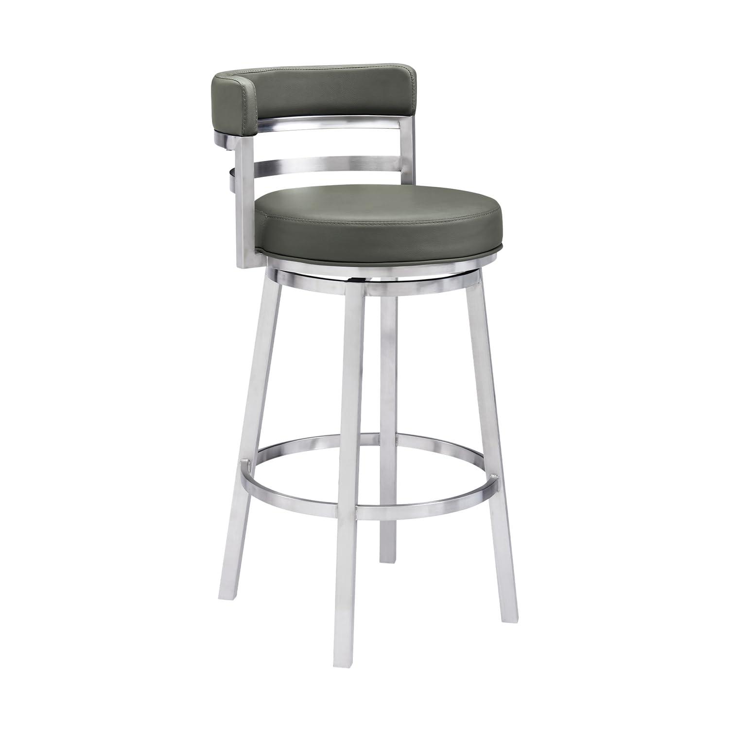 Armen Living Armen Living Mardrid LCMABABSGR26 Counter Chair, Gray, 360 Rotation, Stainless Steel, Faux Leather Seat, Seat Height 26.0 inches (66 cm)