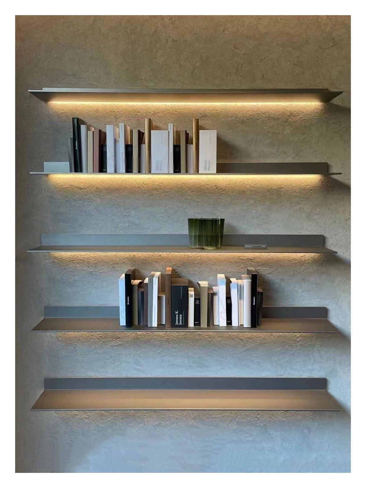 SGeneE Wall Shelves Wall Shelf Metal Wall Mounted Light-Emitting Shelves, Built-in Illuminated LED Light and Transformer, Lighted Display Stand for Wall Countertop Bathroom(Grey-120cm/47.2in)