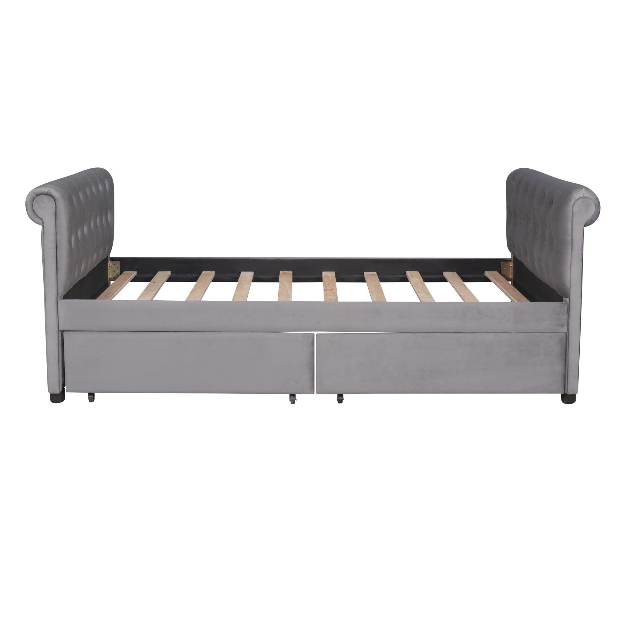 TONDI Tufted Daybed with Storage Drawers, Twin Size Upholstered Daybed with Drawers, Velvet Sofa Couch Bed Grey,Sofa