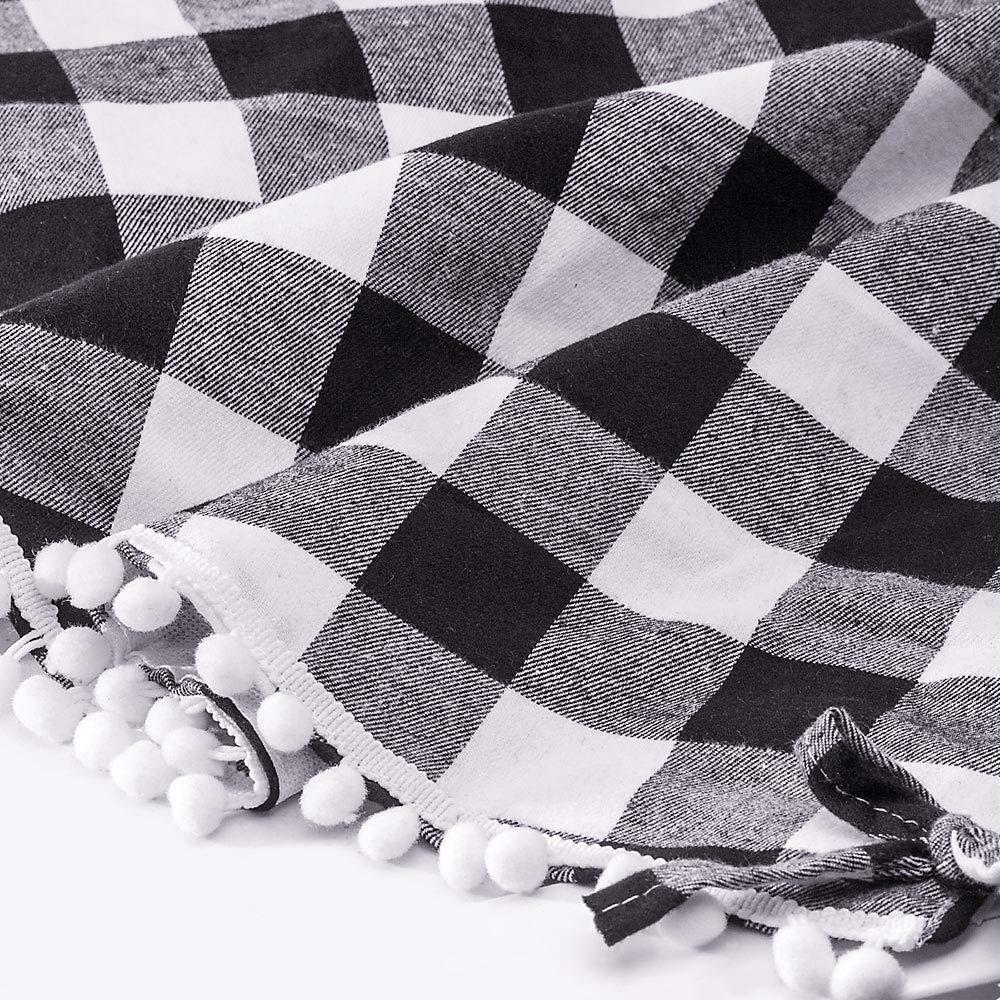 SevenFish SevenFish 48 inch Buffalo Plaid Christmas Tree Skirt Black and White Buffalo Check Tree Skirt with Pom Pom for Christmas Decorations