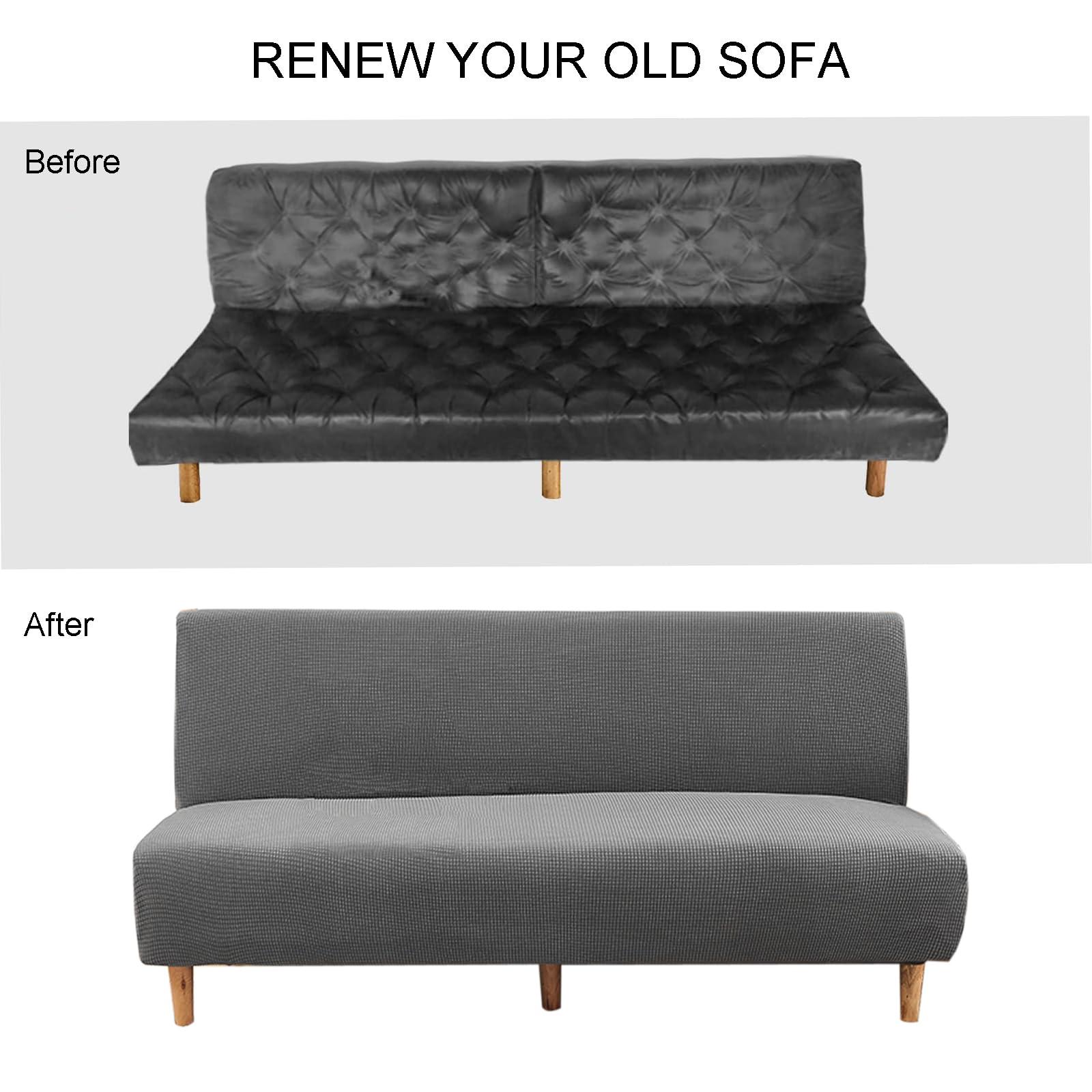 CACXKEP CACXKEP Jacquard Soft Futon Sofa Cover Full Size Futon Slipcovers Rv Couch Covers for Sofa Bed Washable Armless Sofa Bed Cover,Grey