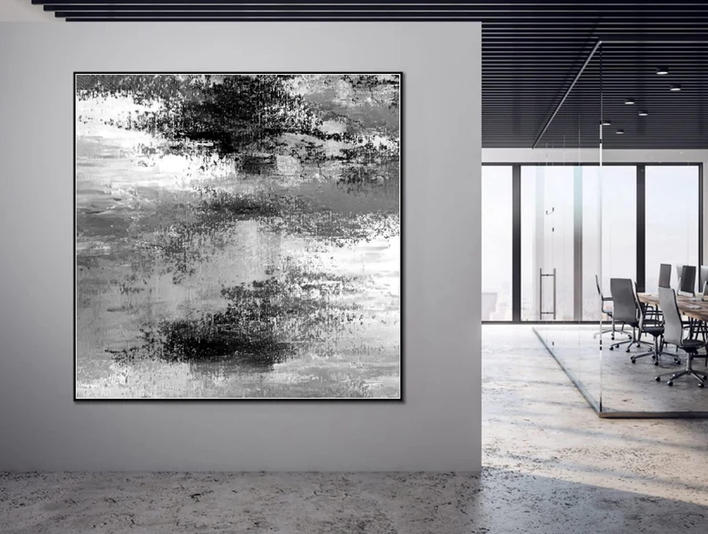 HomeLoft Basics Hand Painted Black White Abstract Oil Paintings on Canvas Wall Art For Living Room Bedroom Wall Decor Minimalist Painting 60x60 inch