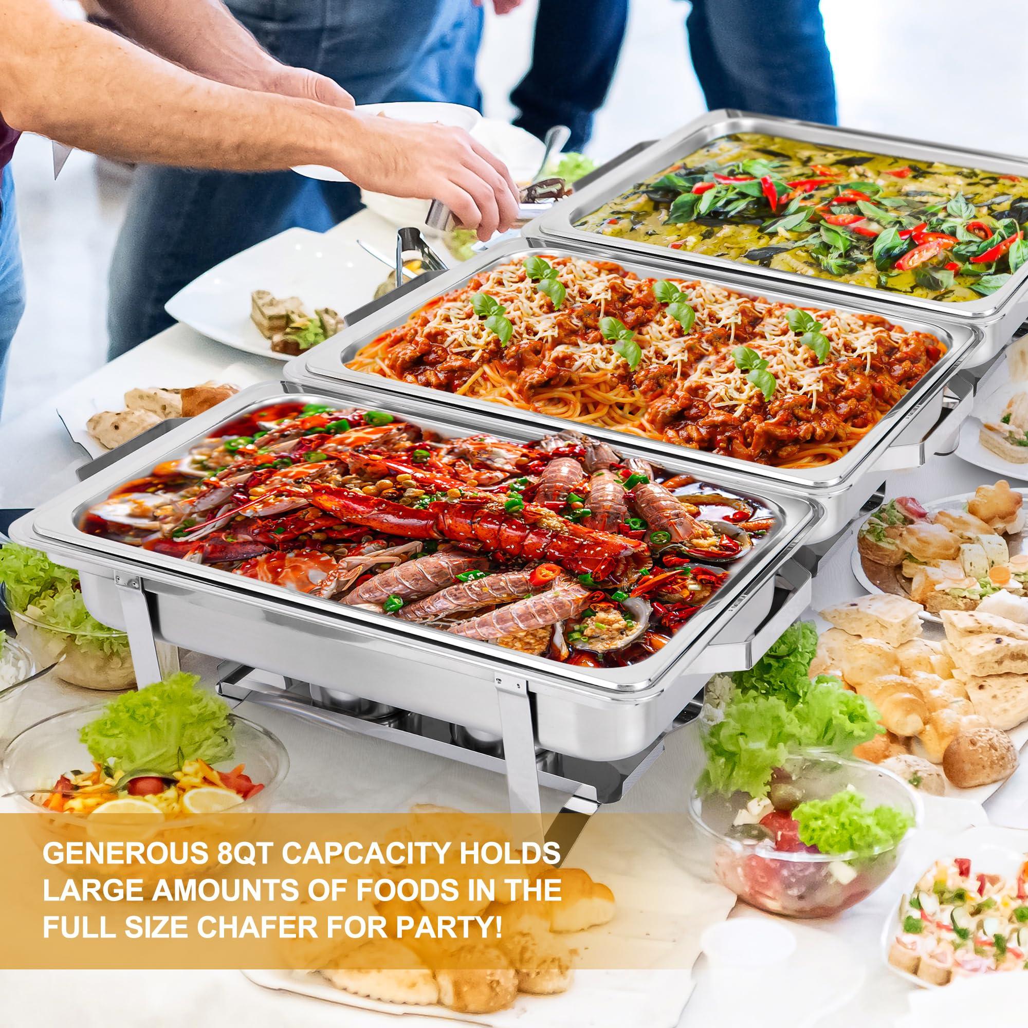 Nova Microdermabrasion Chafing Dish Buffet Set 8 Qt Stainless Steel Complete Chafer Set Catering Warmer Set with Water Pan, Fuel Holder for Parties, Dinners, Catering, Buffet and Weddings 2 Silver