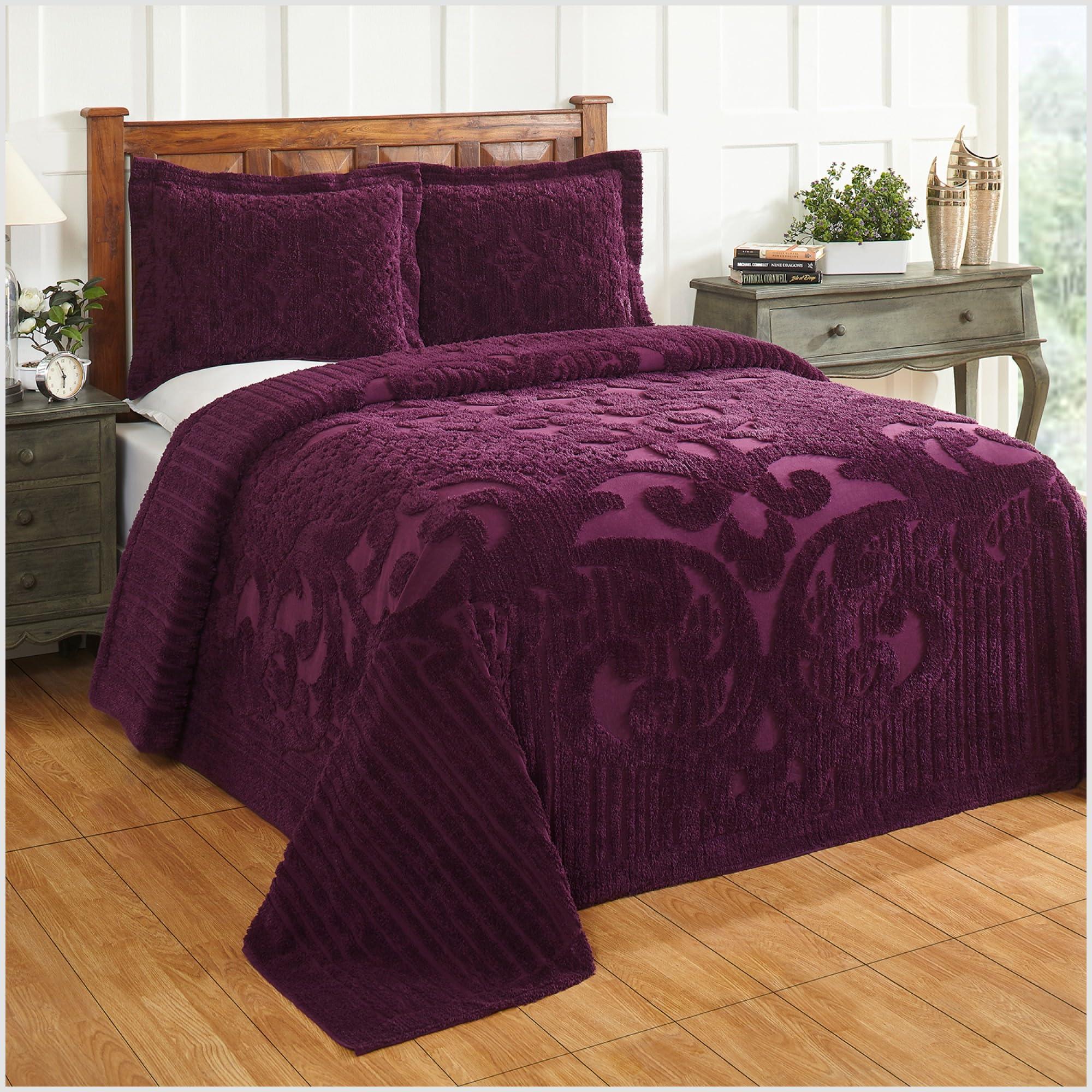 Better Trends Better Trends 1 Piece Bedspread 100% Cotton Chenille Bedspreads Coverlet Luxurious Medallion Pattern Bedspread Queen Size 102\" X 110\" Soft Lightweight Plum Tufted All Season Bedding Ashton Collection