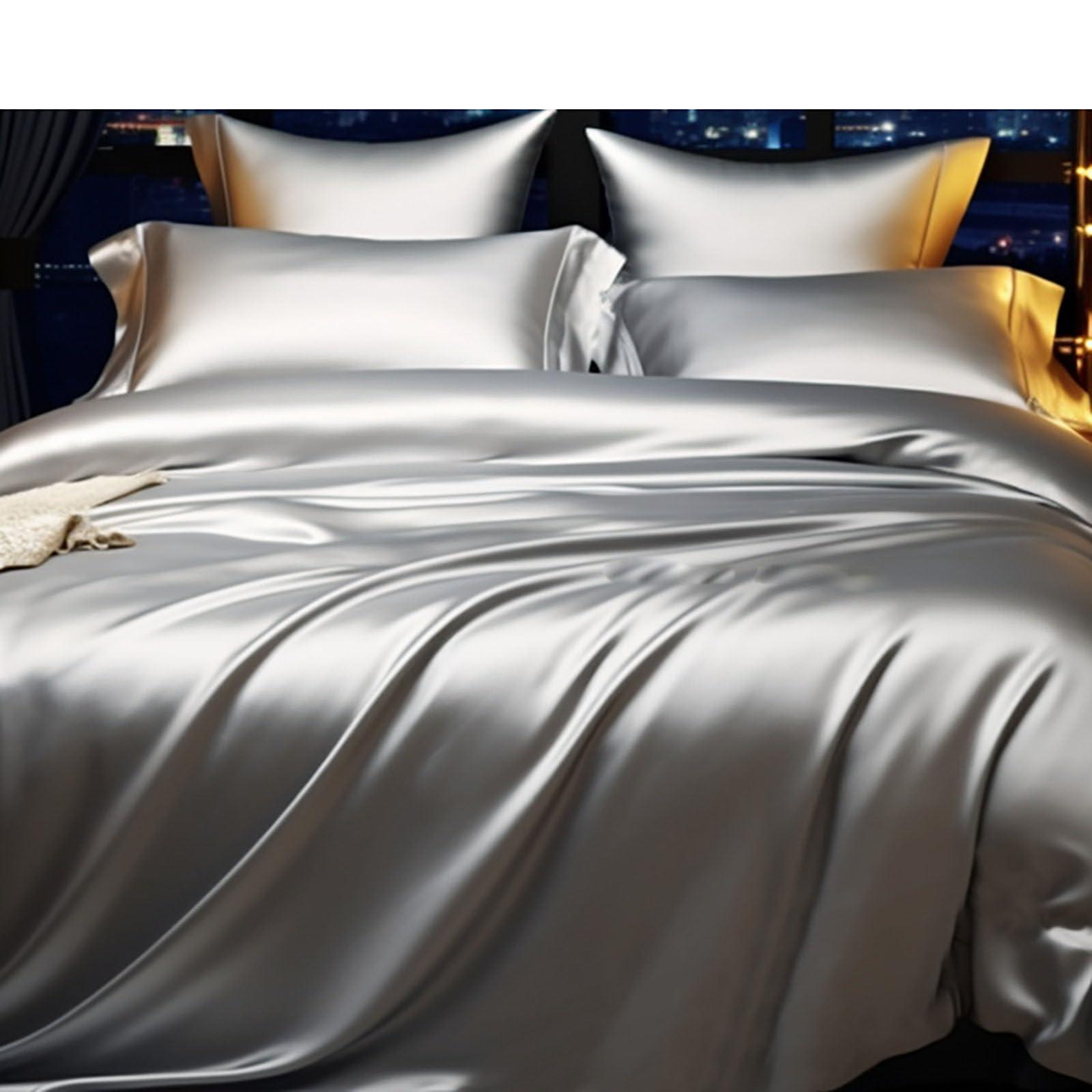 WYMDD Bedding Sets King Size,Tencel Duvet Cover with Pillowcases Microfiber Luxury Soft Breathable Fade and Wrinkle Resistant Easy Care with Zipper Closure(Double,King) (Moonlight Gray Double)