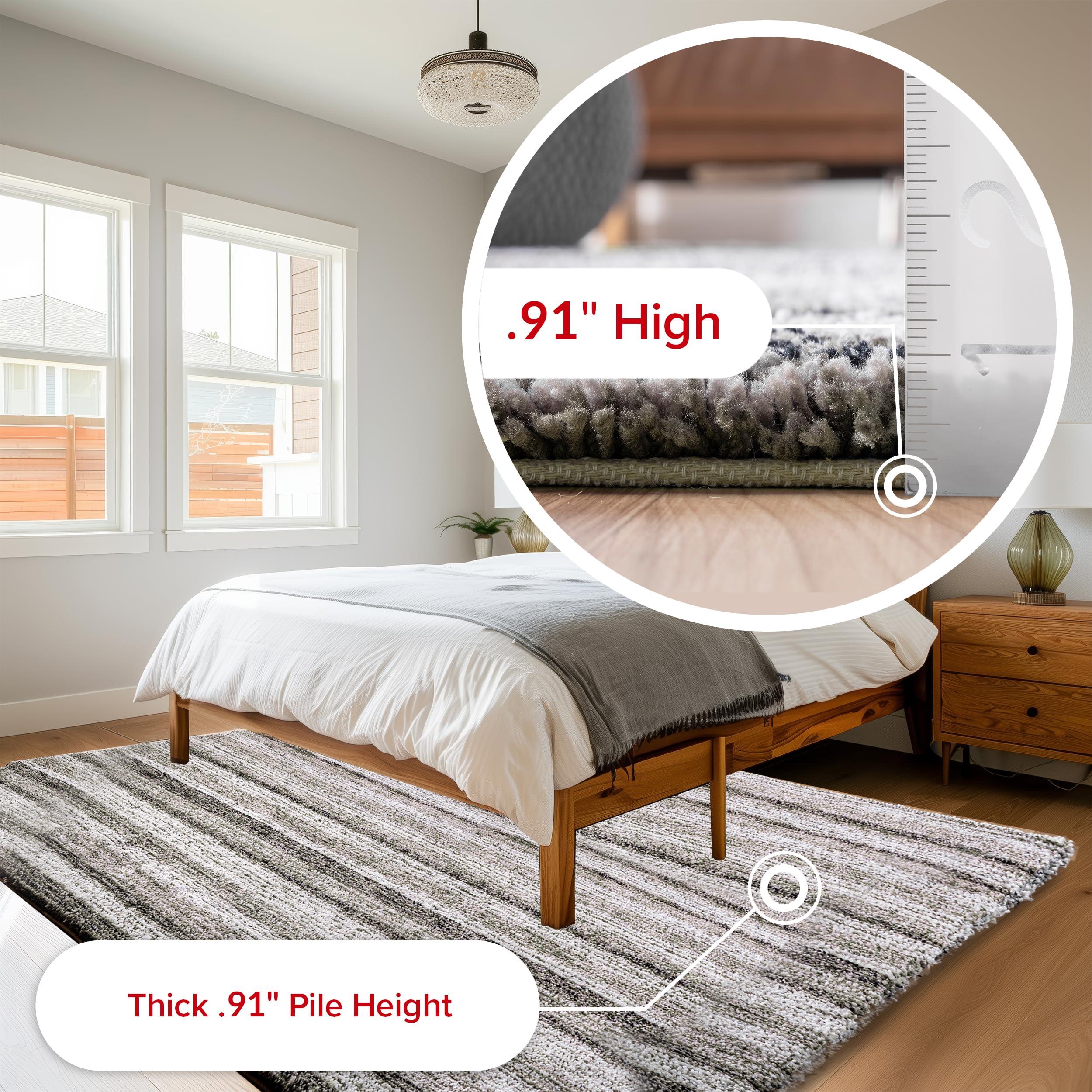 nuLOOM nuLOOM Drey Striped Shag Area Rug - 4 Round Accent Shag Rug Casual Gray Multi/Brown Rugs for Living Room Bedroom Dining Room Nursery Entryway