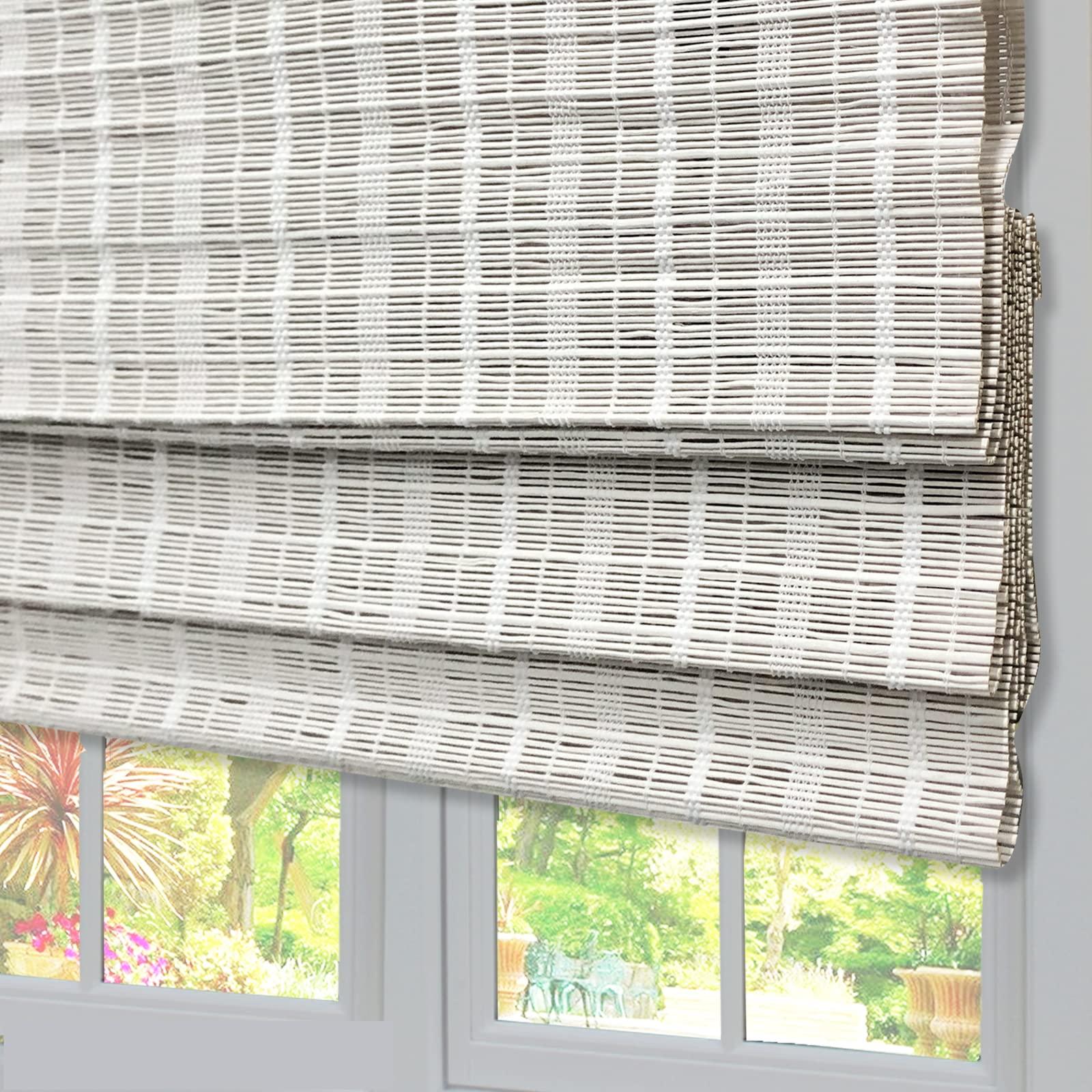 LANTIME LANTIME Wood Cordless Window Shades, Lined Blackout Bamboo Roman Shades Blinds, White