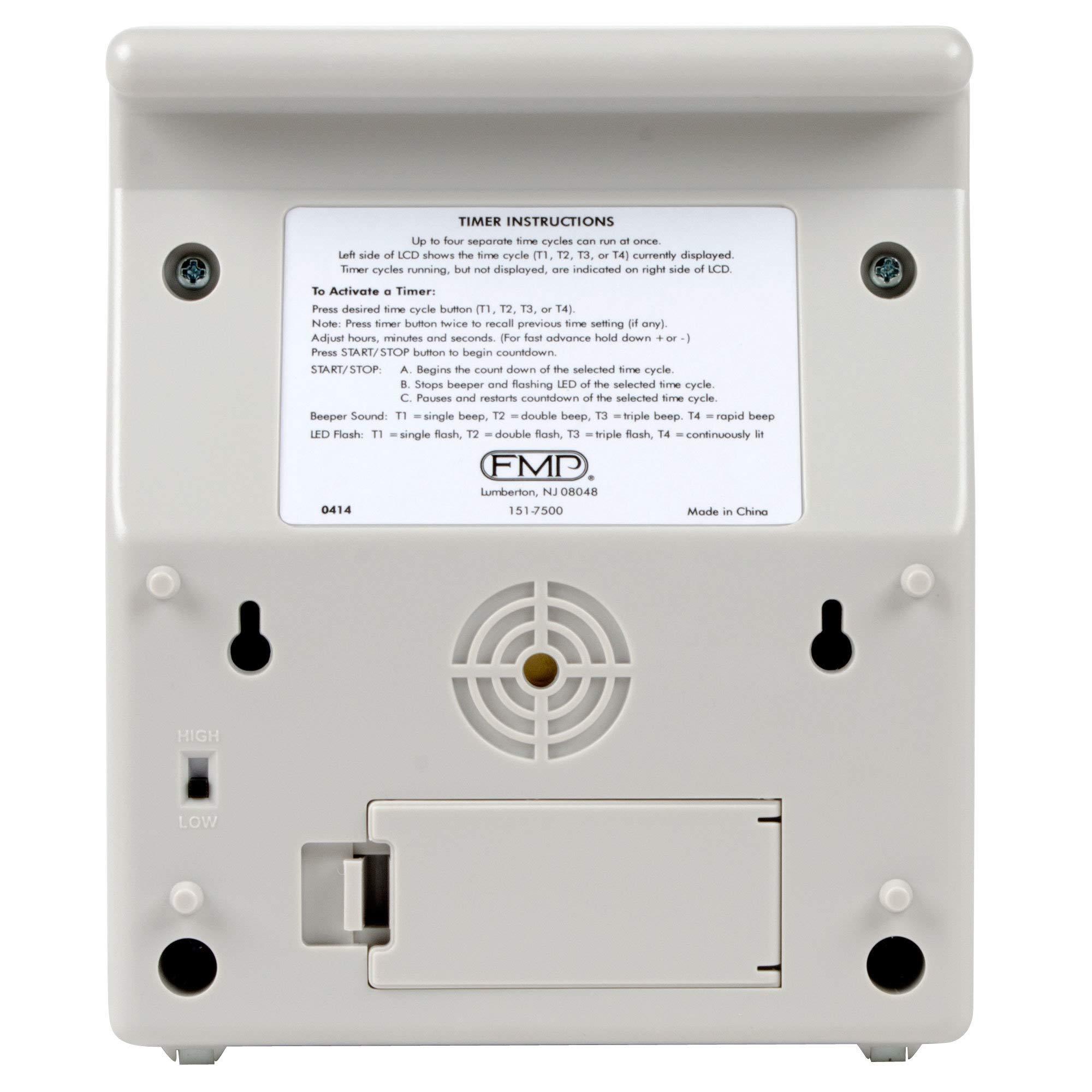 FMP FMP Digital 4 Channel Commercial Kitchen Countdown Timer, Water Resistant, 7-inch Height, White