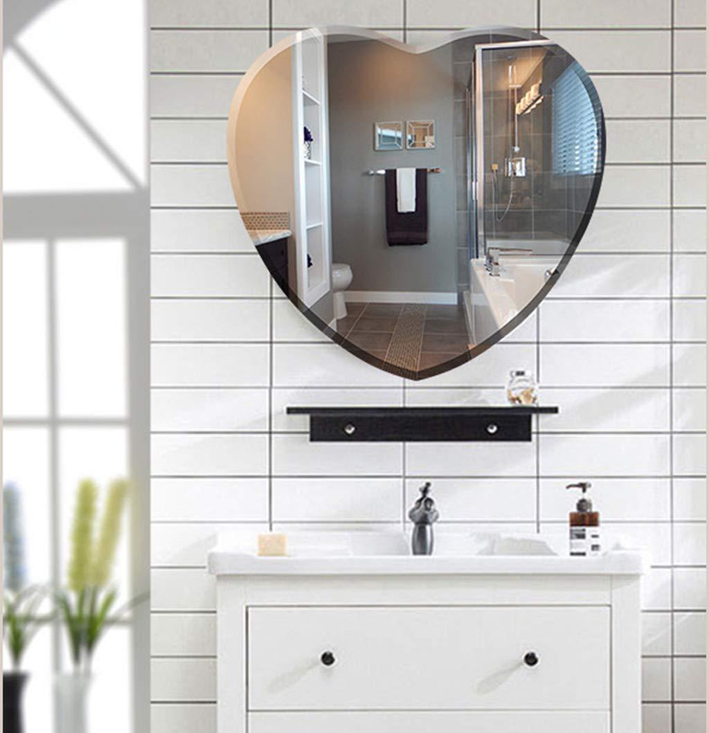 WRRAC-Mirror Frameless Wall Mounted Bathroom Mirror Unique Heart-Shaped Bevelled HD Vanity Glass Mirror with Polished Edge for Bedroom Living Room (46X50cm)