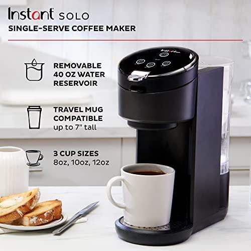 Instant Instant Solo Single Serve Coffee Maker, From the Makers of Pot, K-Cup Pod Compatible Brewer, Includes Reusable & Bold Setting, Brew 8 to 12oz., 40oz. Water Reservoir, Black