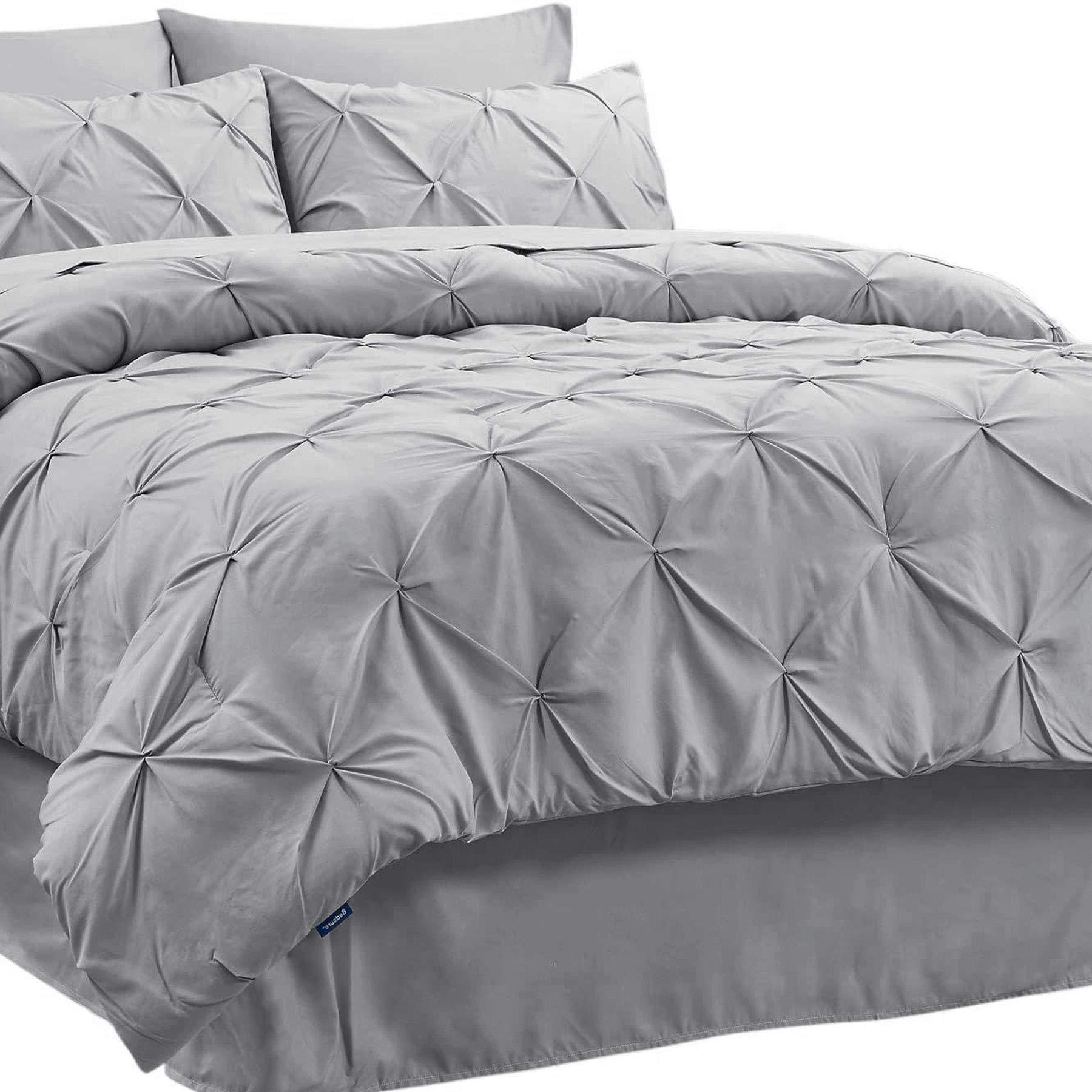 YASH BEDDING YASH BEDDING Gray Warm Pinch Pleated Down Comforter Set 5 Pieces Oversized King Size 100% Egyptian Cotton 500 Tc- All Sesons 1 Comforter and 4 Pillow Cases