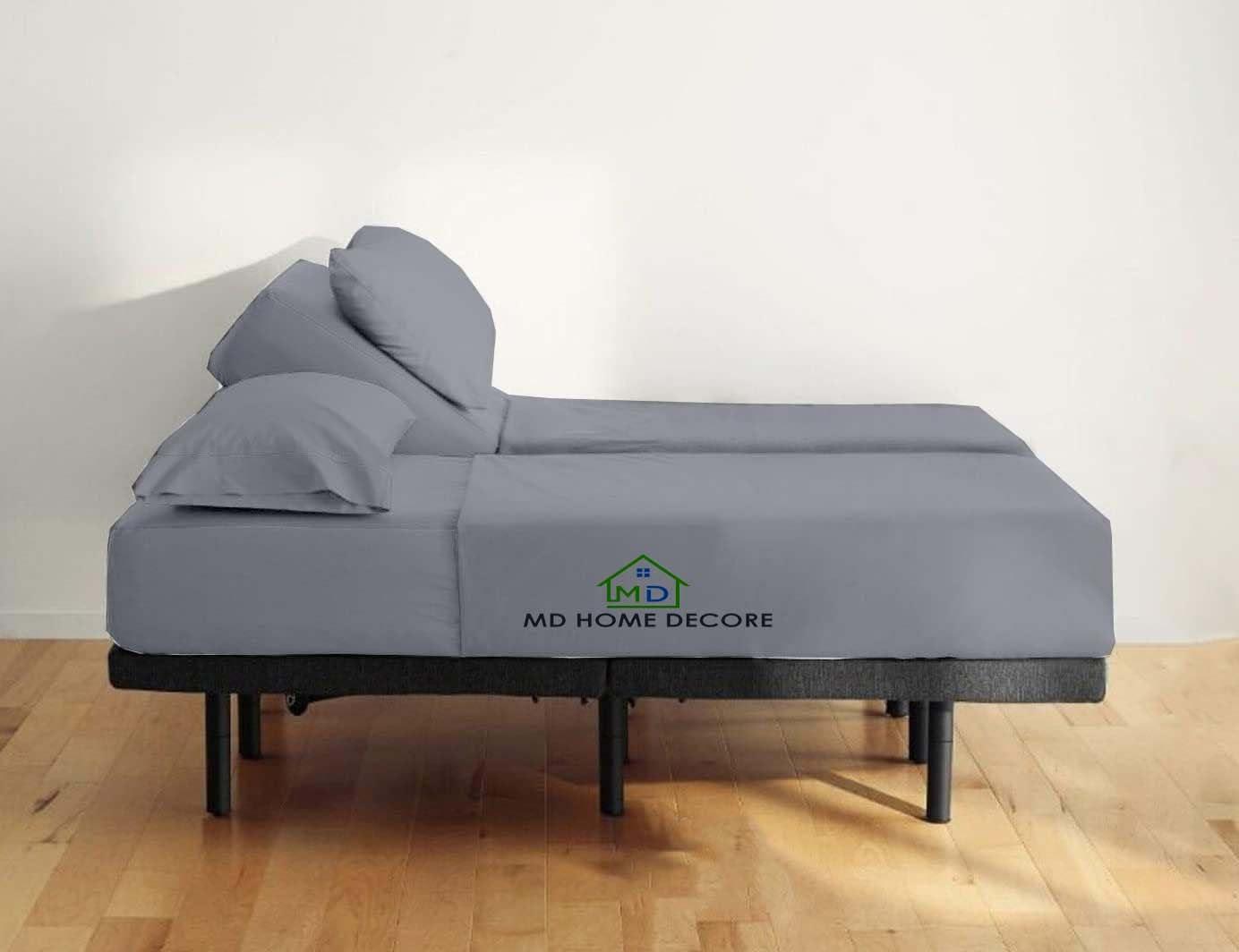 MD Home Decore Split Queen Sheets- 7 Piece Set- Split Queen Sheets Sets for Adjustable Beds- 16 Inch Deep Pocket- Sleep Number Sheets- Hotel Luxury Bed Sheets- Easy Fit- Wrinkle Free & Comfy (Light Grey Stripe)