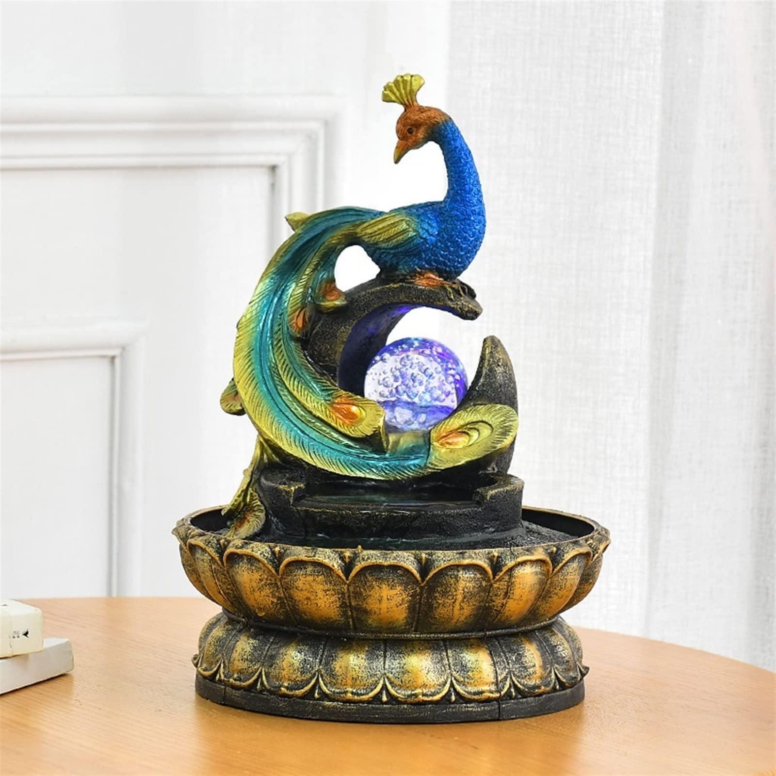HIHELO HIHELO Indoor Water Fountains Creative Chinese Peacock Shape Fountain Home Feng Shui Ball Dining Table Office Desktop Flowing Water Feng Shui Ornament Tabletop Waterfall Fountain