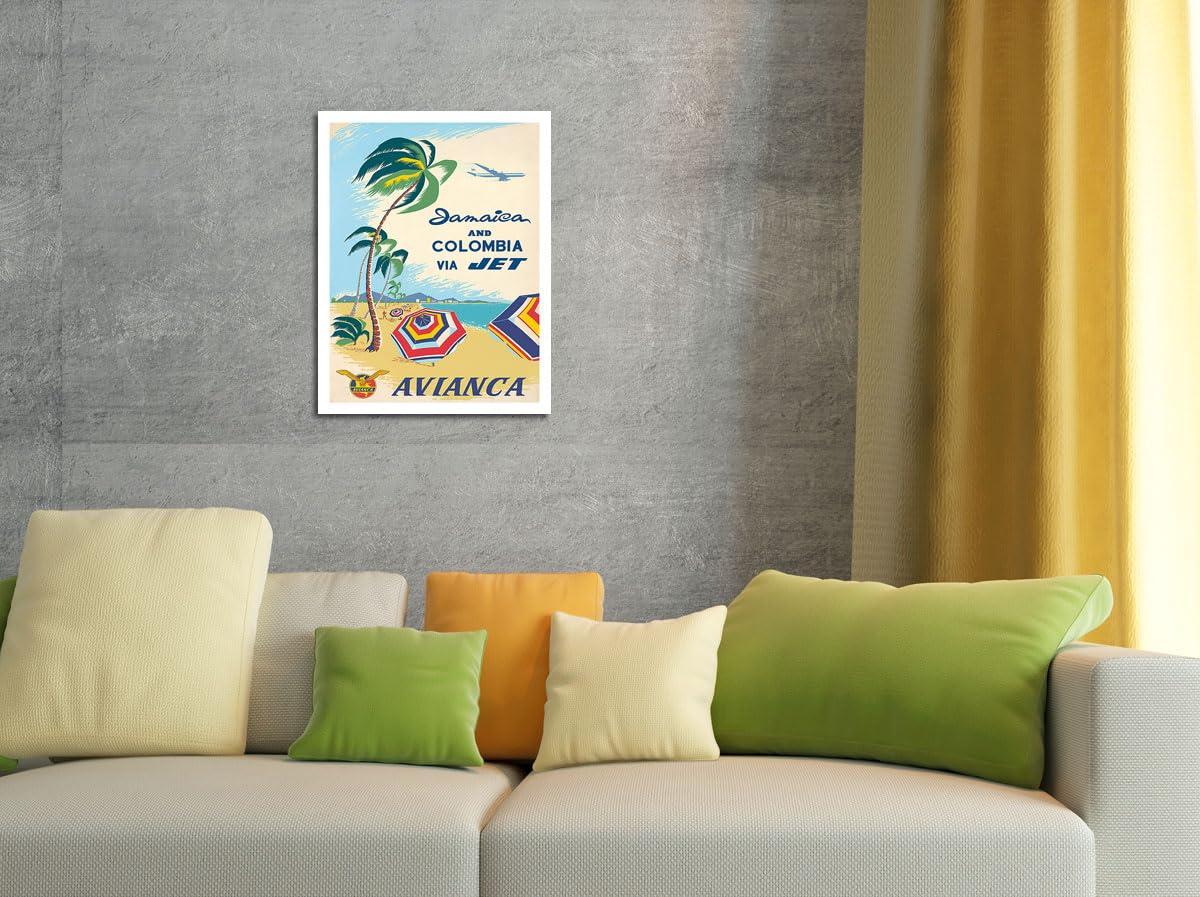 Pacifica Island Art Jamaica and Colombia via Jet - Avianca National Airways of Colombia Caribbean - Vintage Airline Travel Poster by ADOLF TREIDLER c.1960s - Bamboo Fine Art 290gsm Paper Print (Unframed) 24x32in