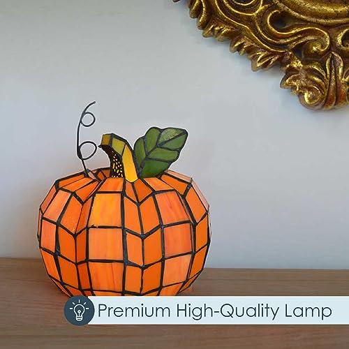 RIVER OF GOODS River of Goods - Pumpkin - 9\" H - Stained Glass Lamp - Unique Lamps - Tiffany Lamp Style