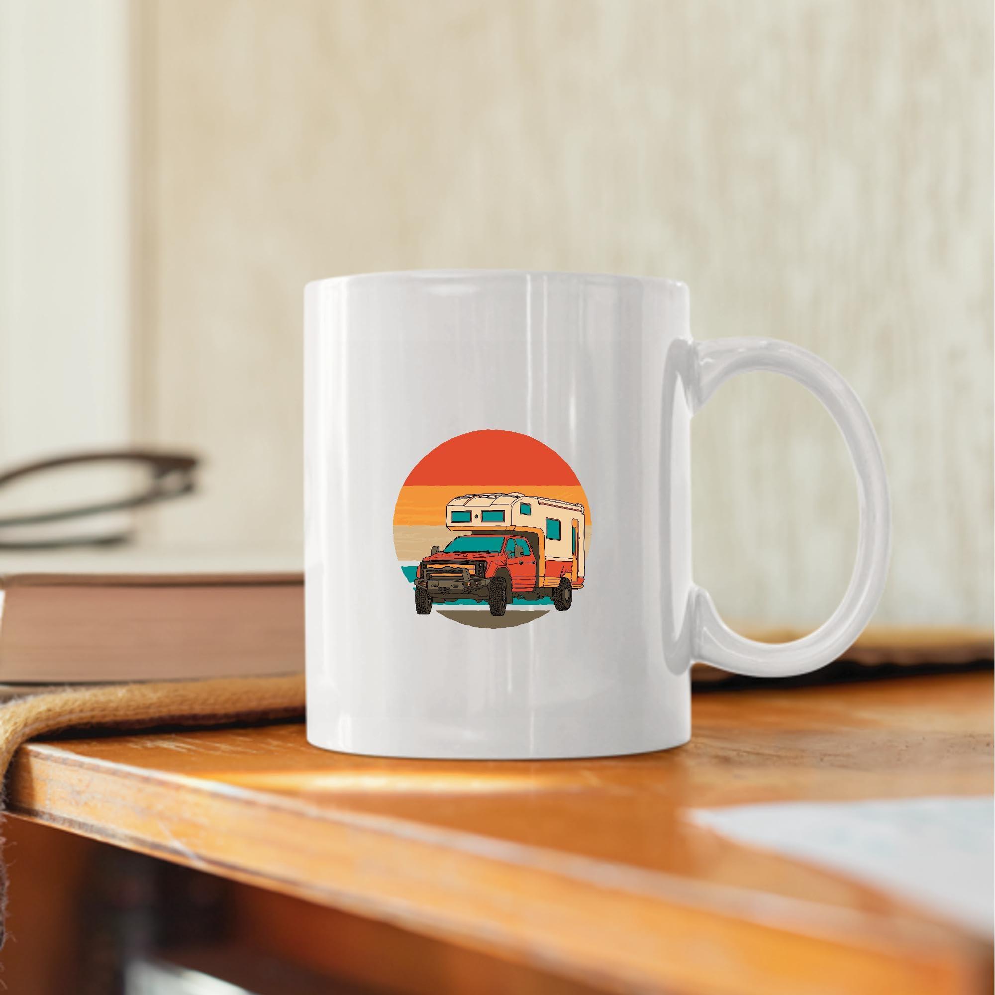 Besele Retro Sunset Offroad Camper Van Gift for Camping Enthusiasts 11oz 15oz White Coffee Mug