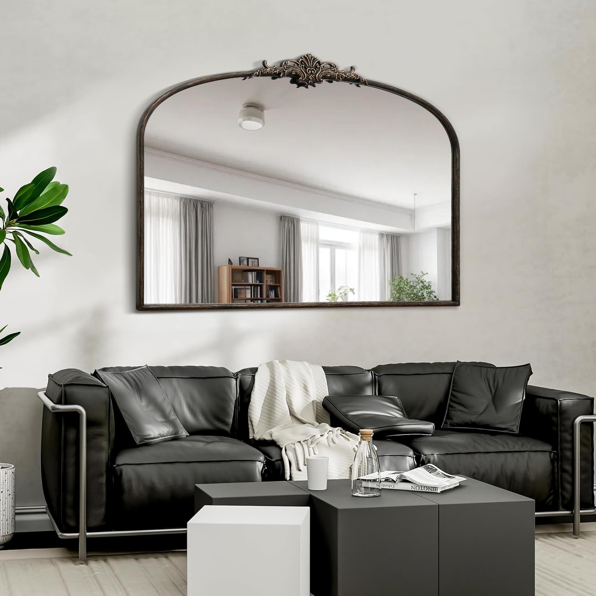 Besdomus Besdomus Large Arched Mirror, 40x30 Inches Black Traditional Vintage Ornate Baroque Mirror Antique Style Wall Mounted Mirrors for Entryway, Fireplace, Living Room, Hallway, Bathroom