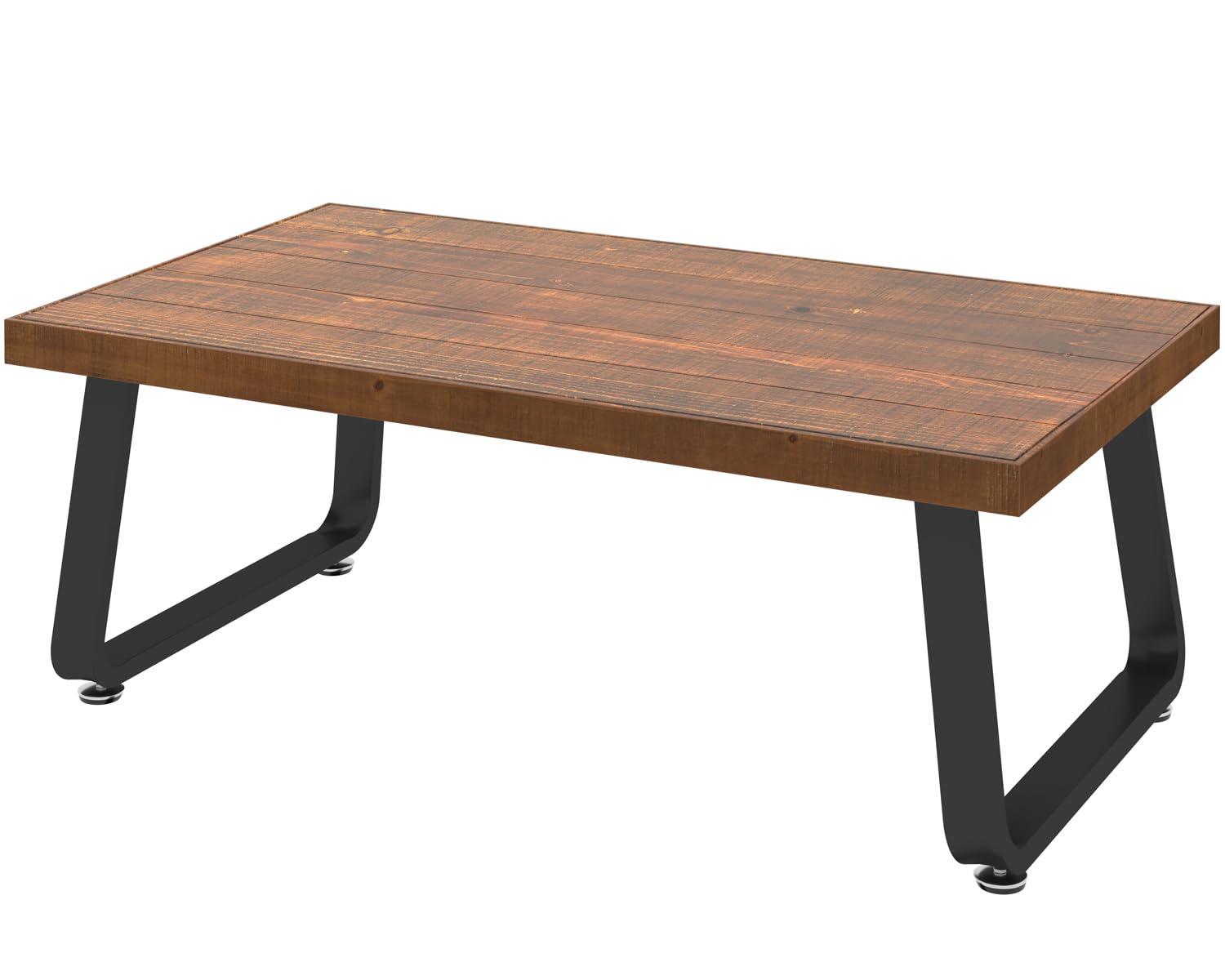 IBF IBF Natural Wood Coffee Table, Rustic Solid Real Wood Center Table for Living Room, Rectangle Metal Modern Industrial Minimalist Wooden Cocktail/Tea Table, Rustic Brown, 47 Inch