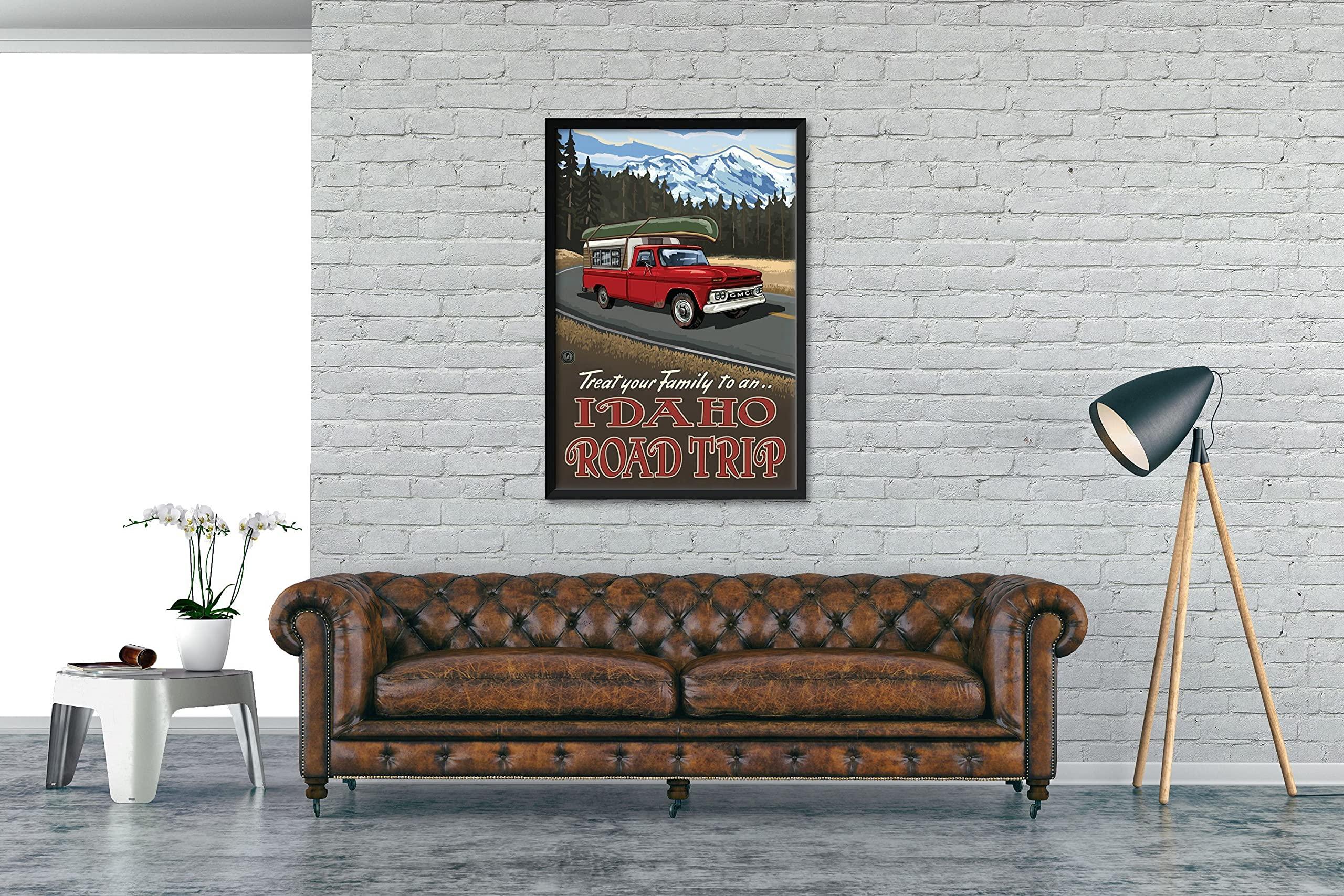 Art of Place Idaho Pickup Road Trip Snow Professionally Framed Art Print from Travel Artwork by Artist Paul A. Lanquist Framed Art Size: 32\" x 47\"