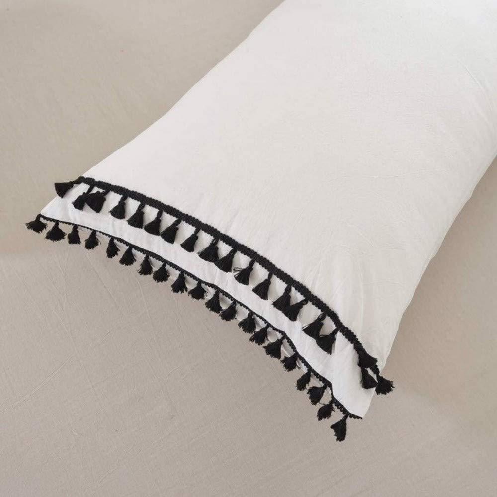 Sophia-Art Bed Fringes Bedding Pom Pom UO Pillow Throw Cover Cushion Bed Bohemian Sham Sofa Tassels Cotton Pillow Cover Set of 2 (Ivory-Black Bell Tassels, 26x26 Inches)
