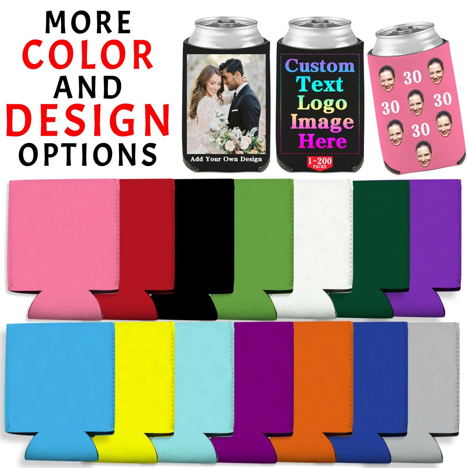 UxCaLuc Custom Can Coolers Sleeves Bulk Personalized Insulated Collapsible Drink Can Sleeve with Face Photo Image Text Gifts Wedding Birthday Party Favors 150 Pack