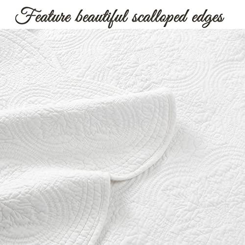 Cozy Line Home Fashions Cozy Line Home Fashions Victorian Medallion Solid White Matelasse Embossed 100% Cotton Bedding Quilt Set,Reversible Bedspread, Coverlet (Blantyre - White, Twin - 2 Piece)