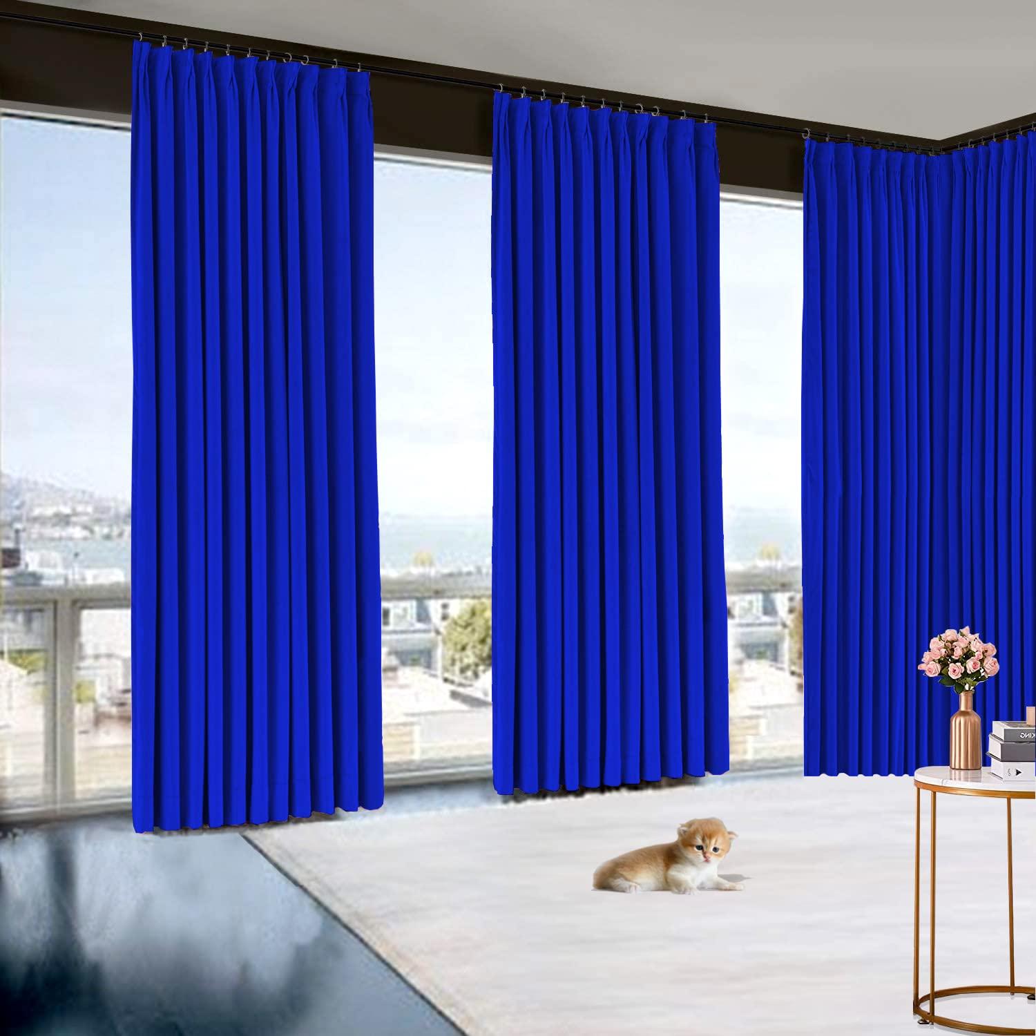 LITTLE BIRD LITTLE BIRD Double Pinch Pleat Draperies Extra Long Solid Curtains 2 Story Window Hall Theater Room Office Room Royal Blue 50 Inch Width 96 Inch Length 1 Panel