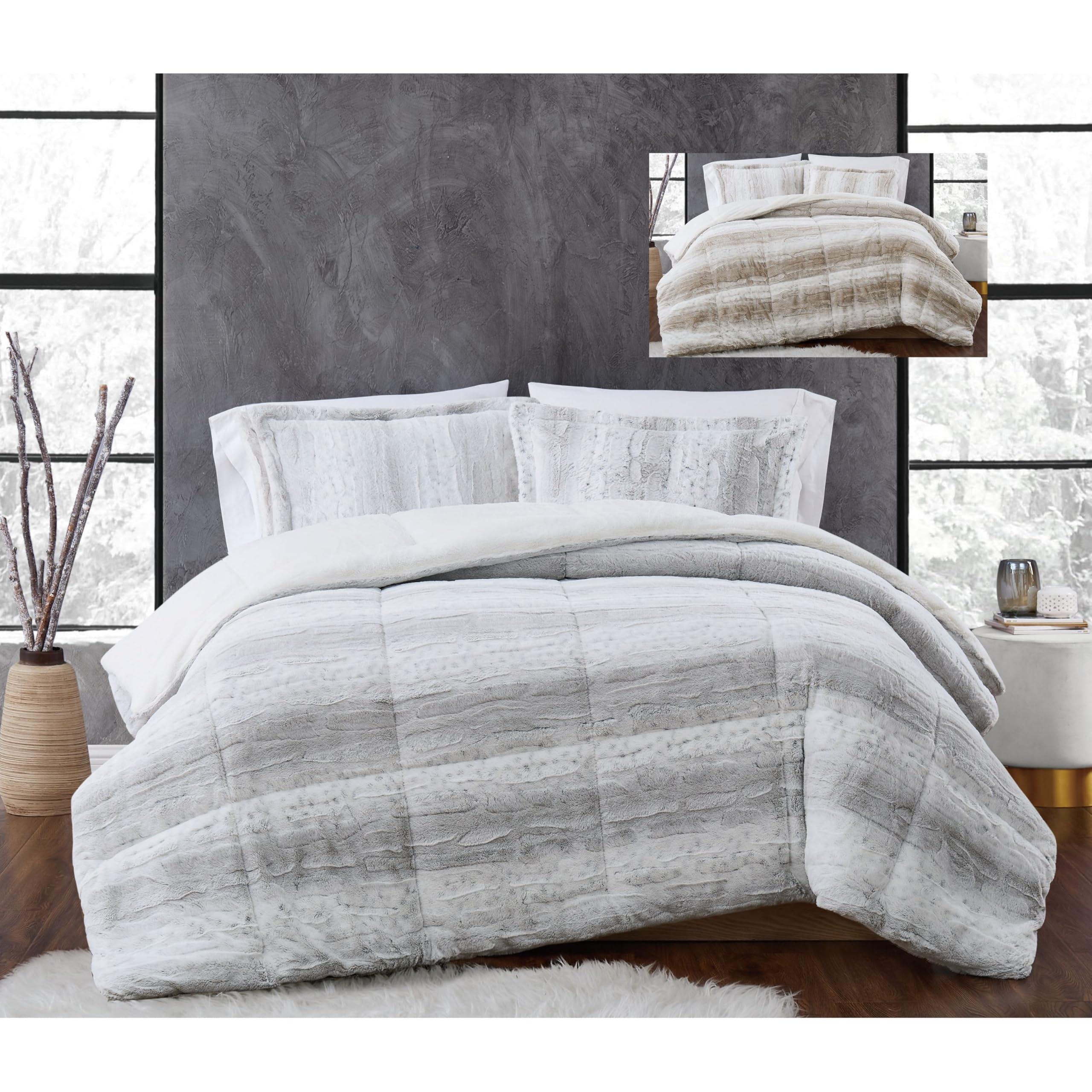 Christian Siriano Christian Siriano NY Snow Leopard Faux Fur Comforter Sets Grey Polyester 3-Piece King Comforter Set, Cozy and Ideal Designer Look, OEKO-TEX Certified Confidence