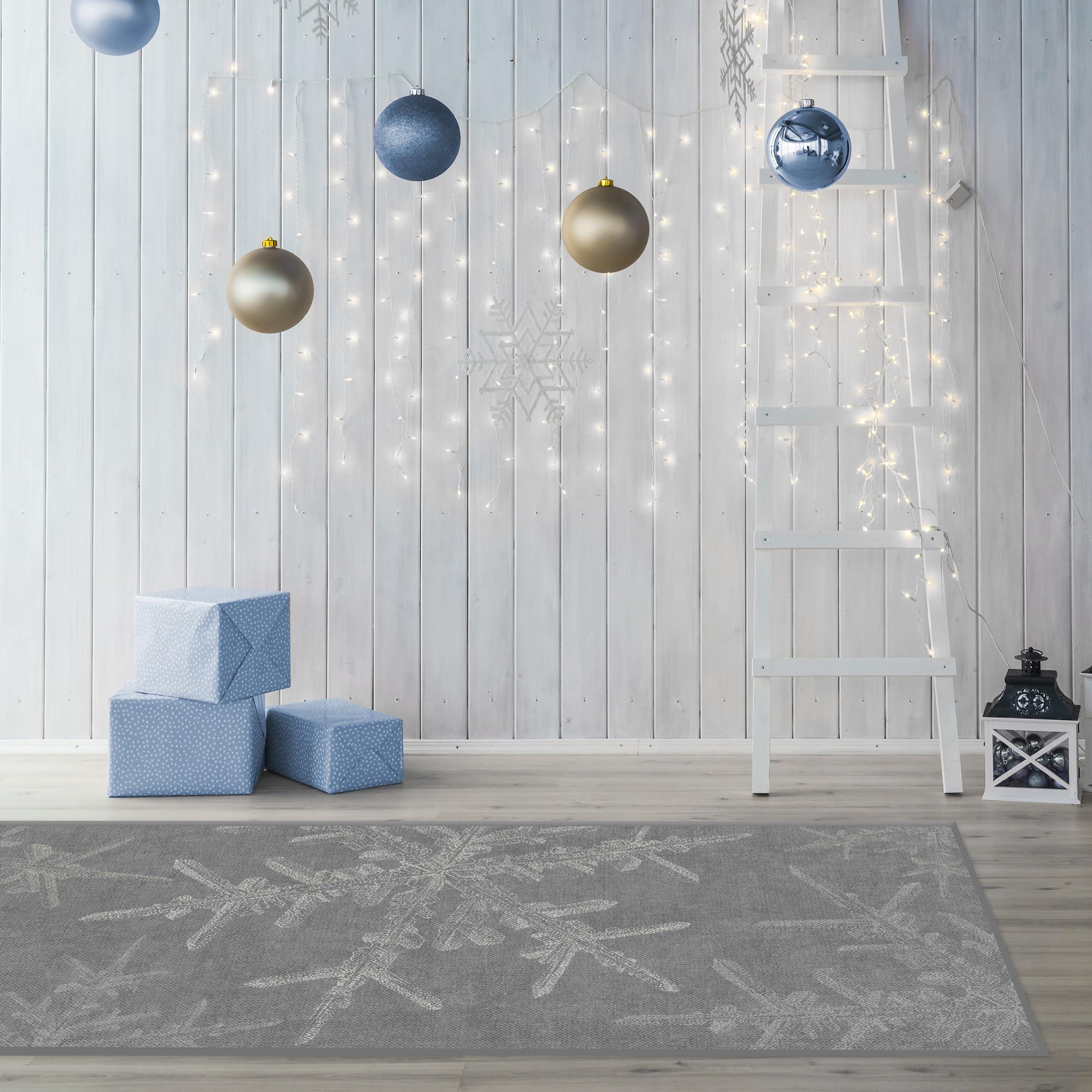 RUGGABLE Ruggable Washable 2x3 Area Rug, Snowflake Silver, Premium Winter Rugs for Living Room, Bedroom, Kitchen, Office, Classroom with Gripper Non Slip Pad, Snowflake Silver